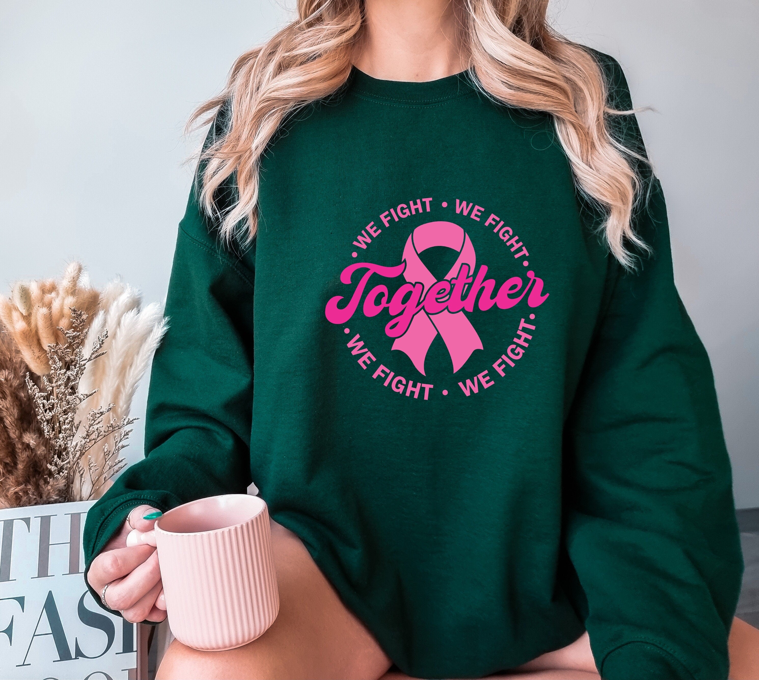 Together We Fight Sweatshirt, Pink Ribbon Breast Cancer Sweatshirt,Warrior,Breast Cancer Awareness Gifts,Breast Cancer Super hero sweater