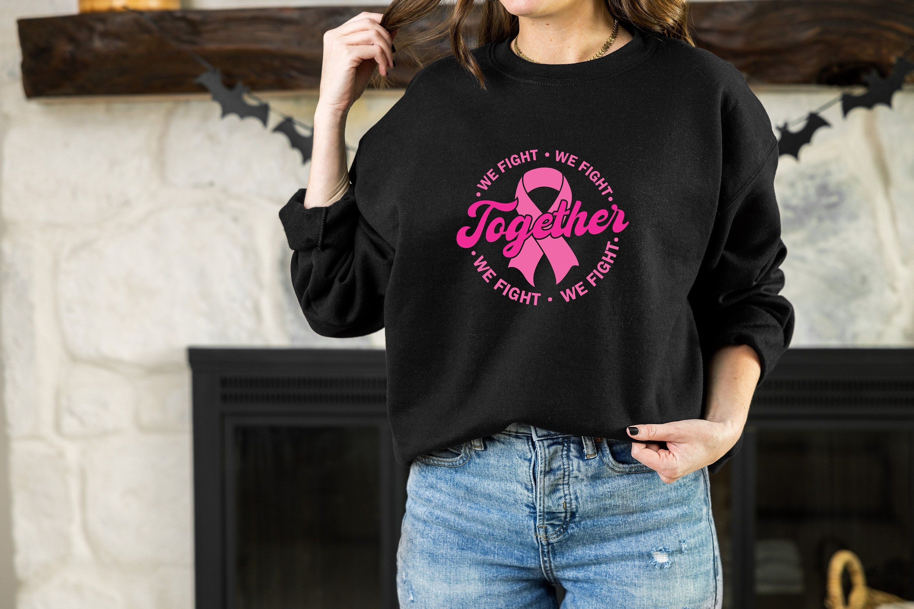 Together We Fight Sweatshirt, Pink Ribbon Breast Cancer Sweatshirt,Warrior,Breast Cancer Awareness Gifts,Breast Cancer Super hero sweater