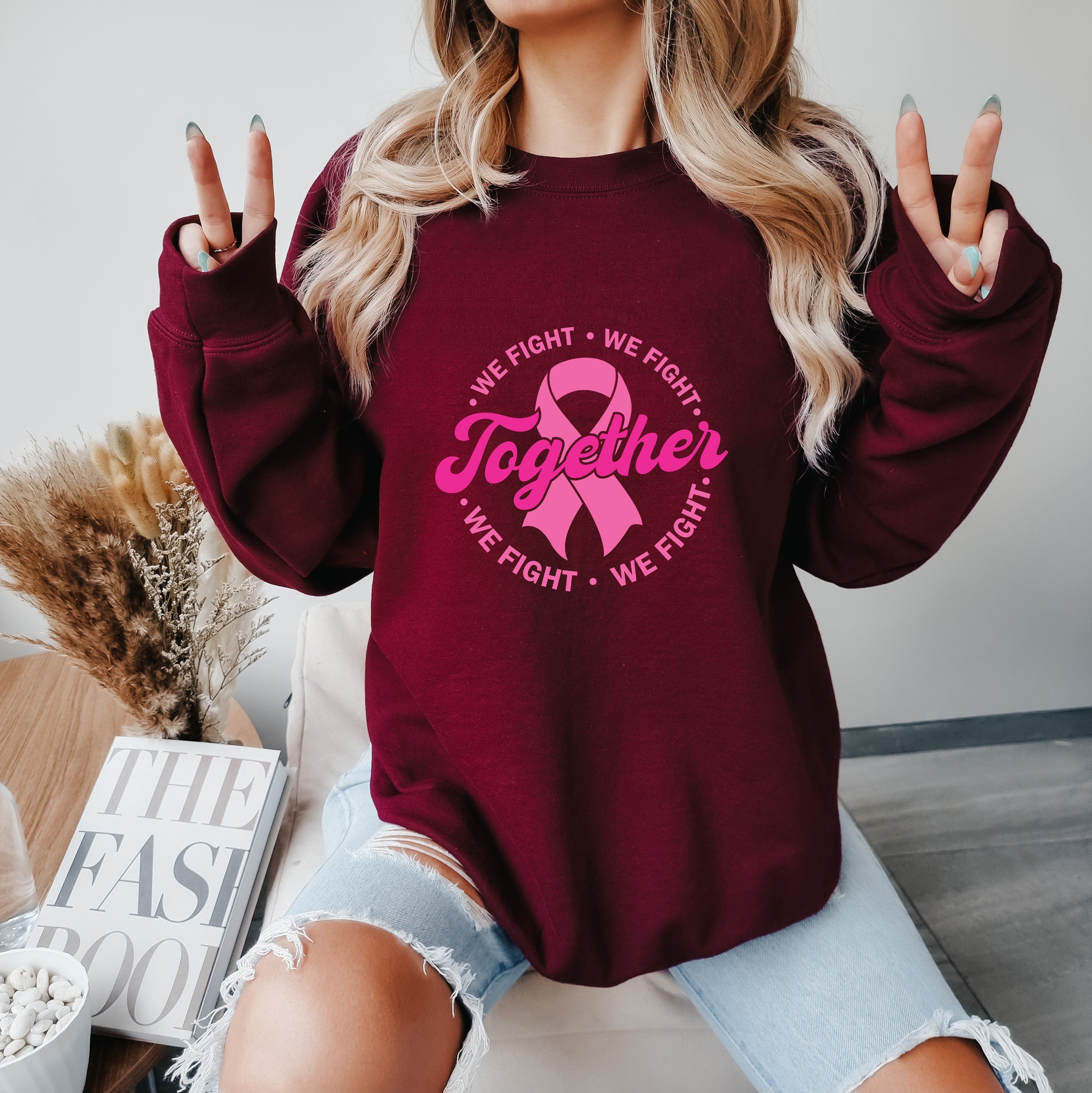 Together We Fight Sweatshirt, Pink Ribbon Breast Cancer Sweatshirt,Warrior,Breast Cancer Awareness Gifts,Breast Cancer Super hero sweater