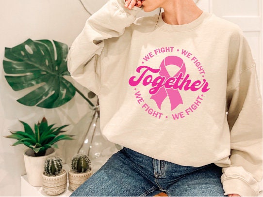 Together We Fight Sweatshirt, Pink Ribbon Breast Cancer Sweatshirt,Warrior,Breast Cancer Awareness Gifts,Breast Cancer Super hero sweater