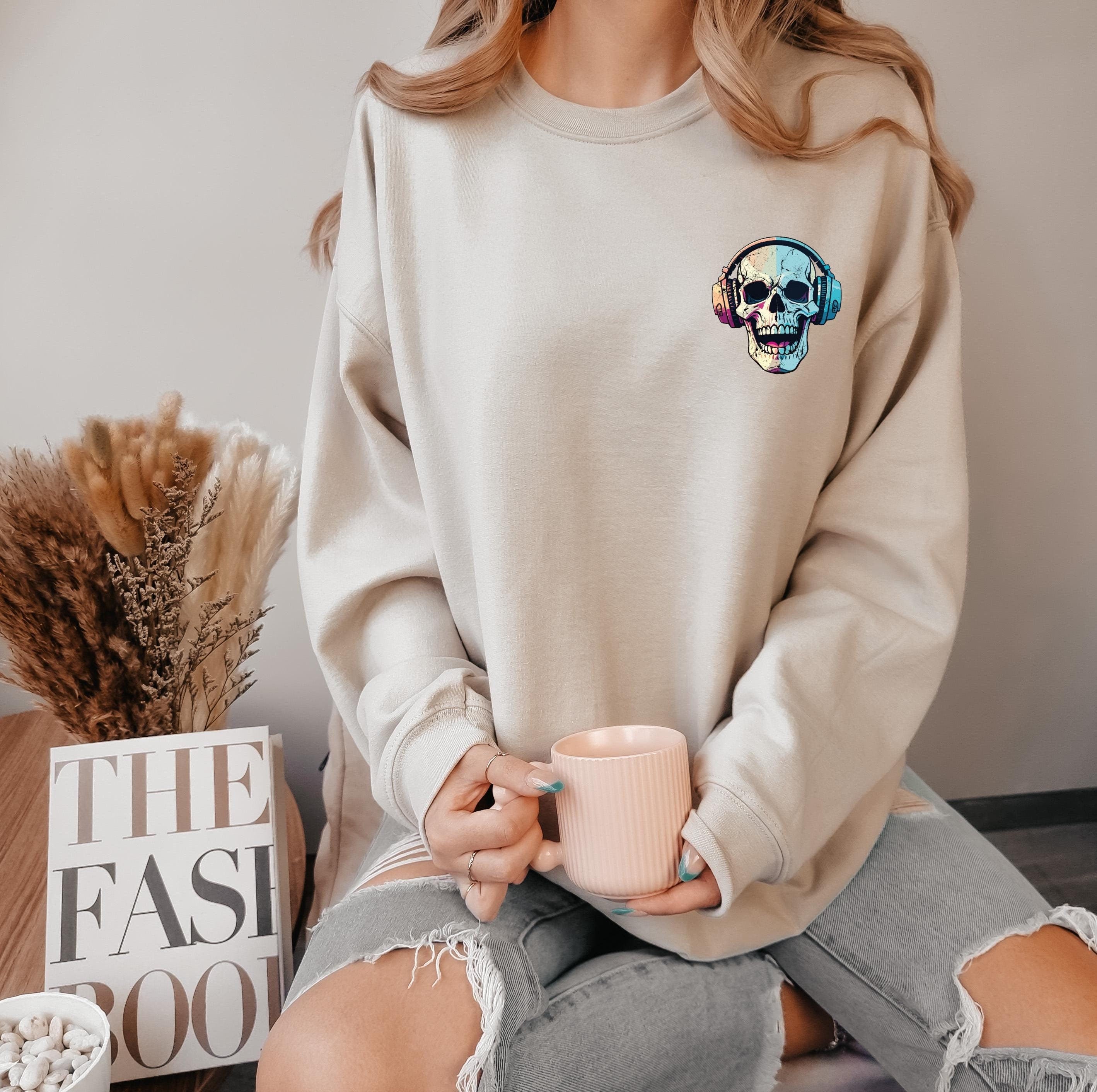 Skull Sweatshirt, Skeleton Sweatshirt, Funny Skeleton Sweatshirt, Halloween, Trendy Sweatshirt, Spooky Sweatshirt, Gothic Skull Sweatshirt