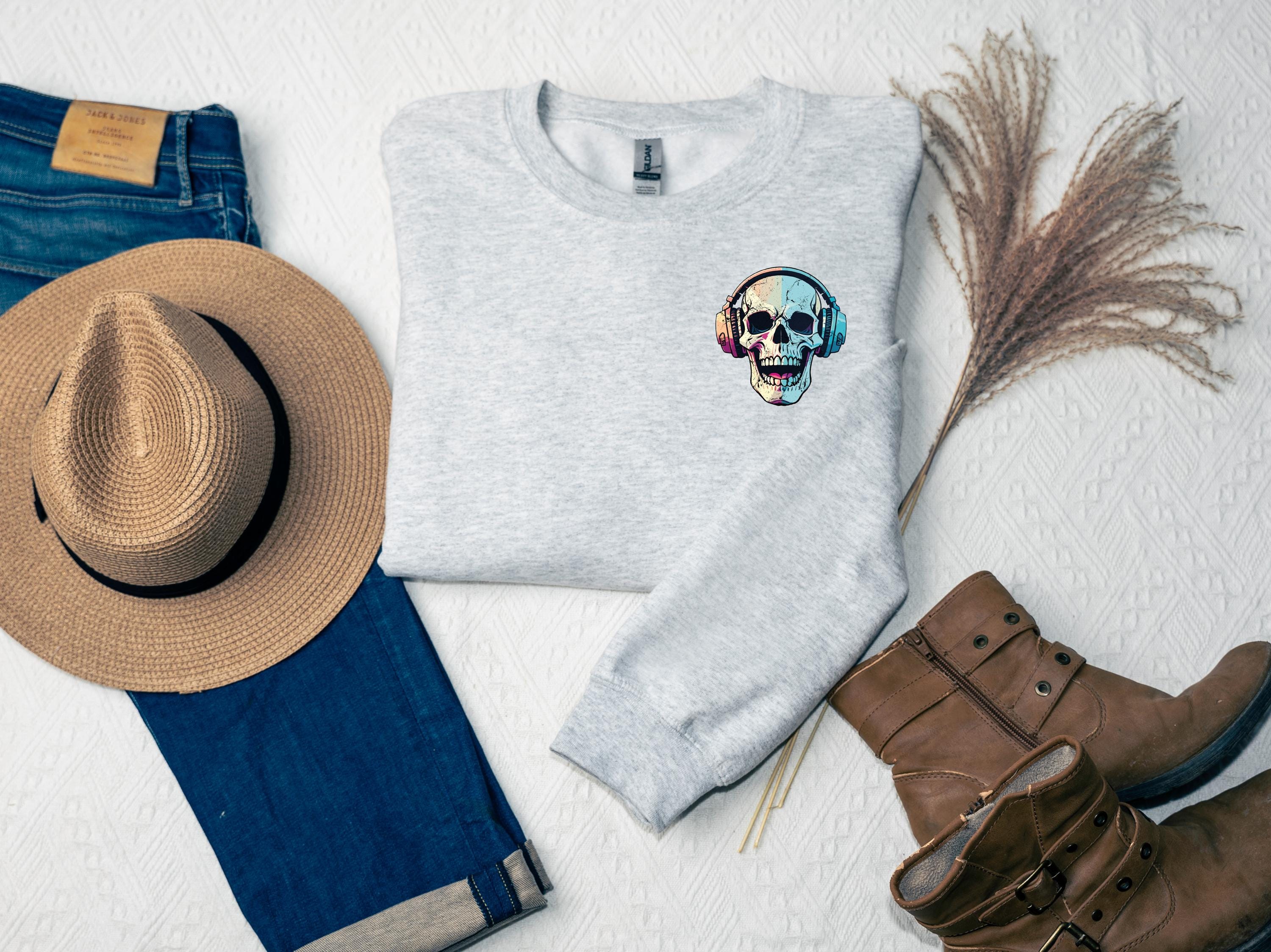 Skull Sweatshirt, Skeleton Sweatshirt, Funny Skeleton Sweatshirt, Halloween, Trendy Sweatshirt, Spooky Sweatshirt, Gothic Skull Sweatshirt