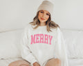 Pink Merry Sweatshirt, Christmas Crewneck, Christmas Sweatshirt Women, Merry Christmas Sweater, Christmas Graphic Tees, Holiday Sweater