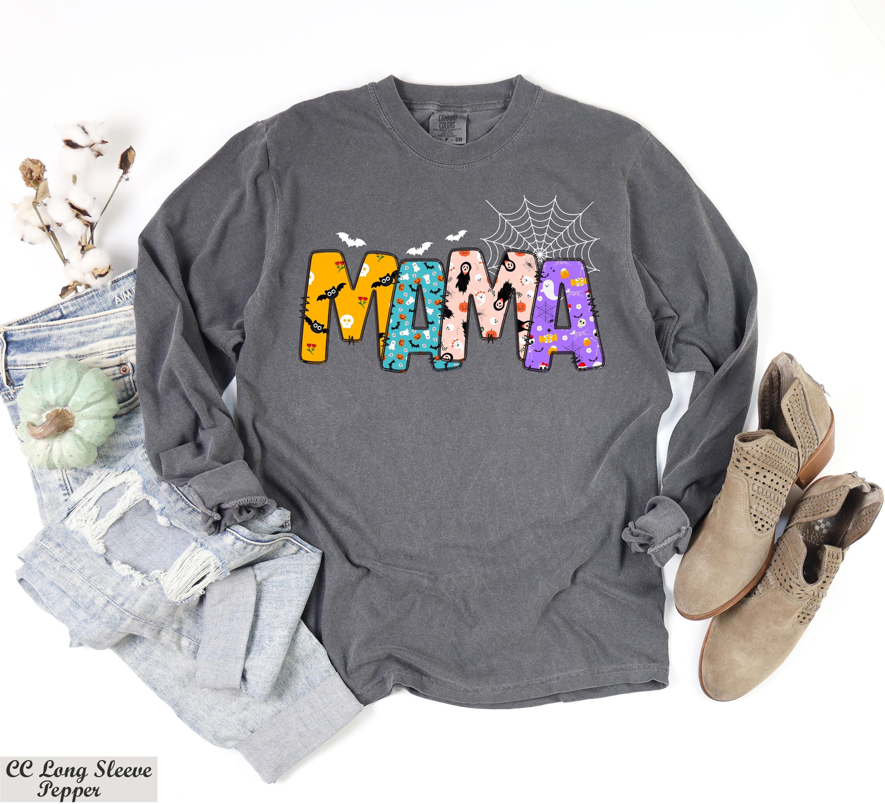 Halloween Mama Sweatshirt, Spooky Mama Long Sleeve Shirt, Spooky Mama Sweatshirt, Cozy Fall Outfit,Cute Halloween Pullover,Fall Moms Sweater