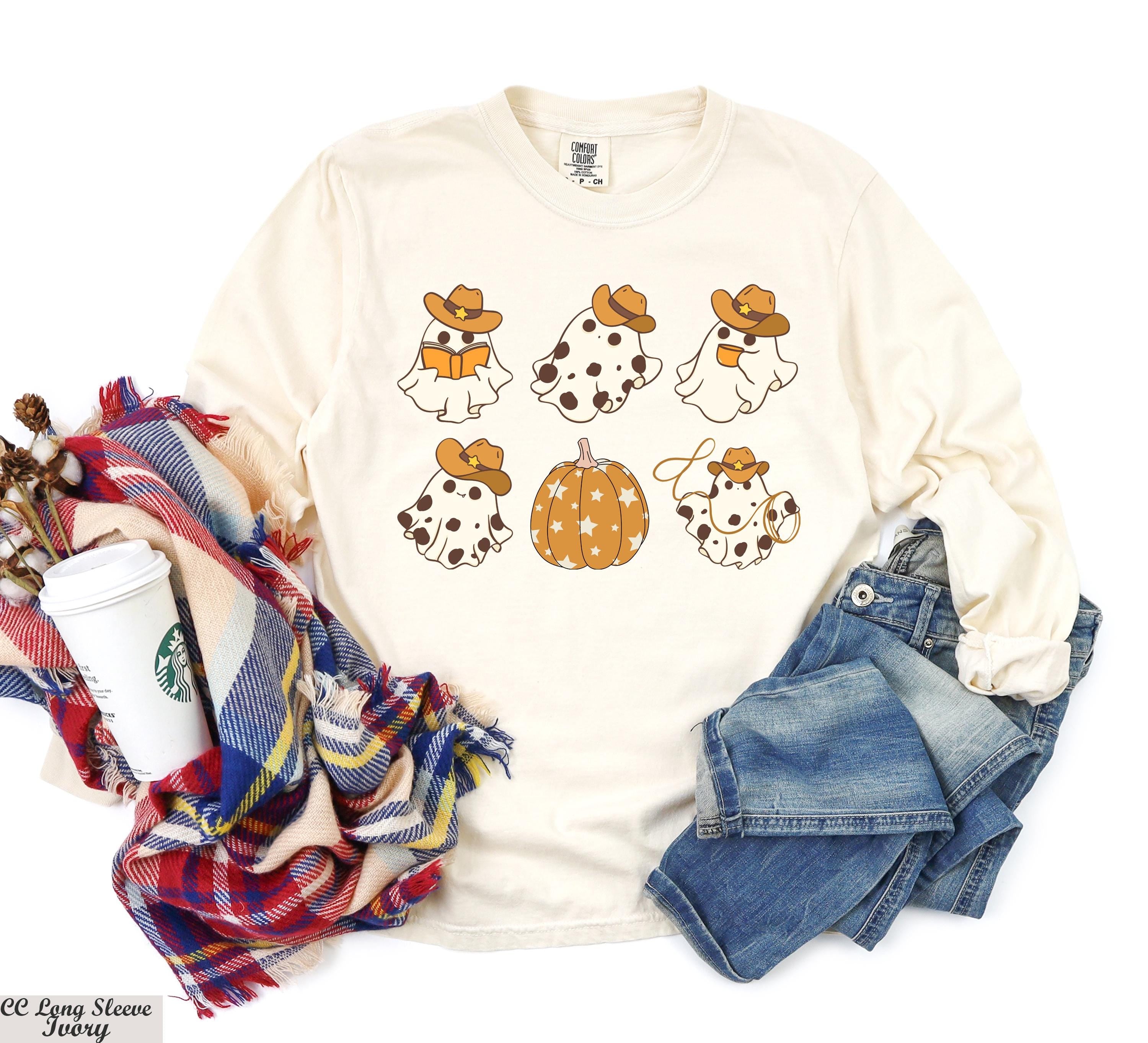 Vintage Halloween Pumpkin Spooky Season Sweatshirt,Ghost And Pumpkin Sweater,Spooky Fall Reading Ghost Sweatshirt,Halloween Party Sweater