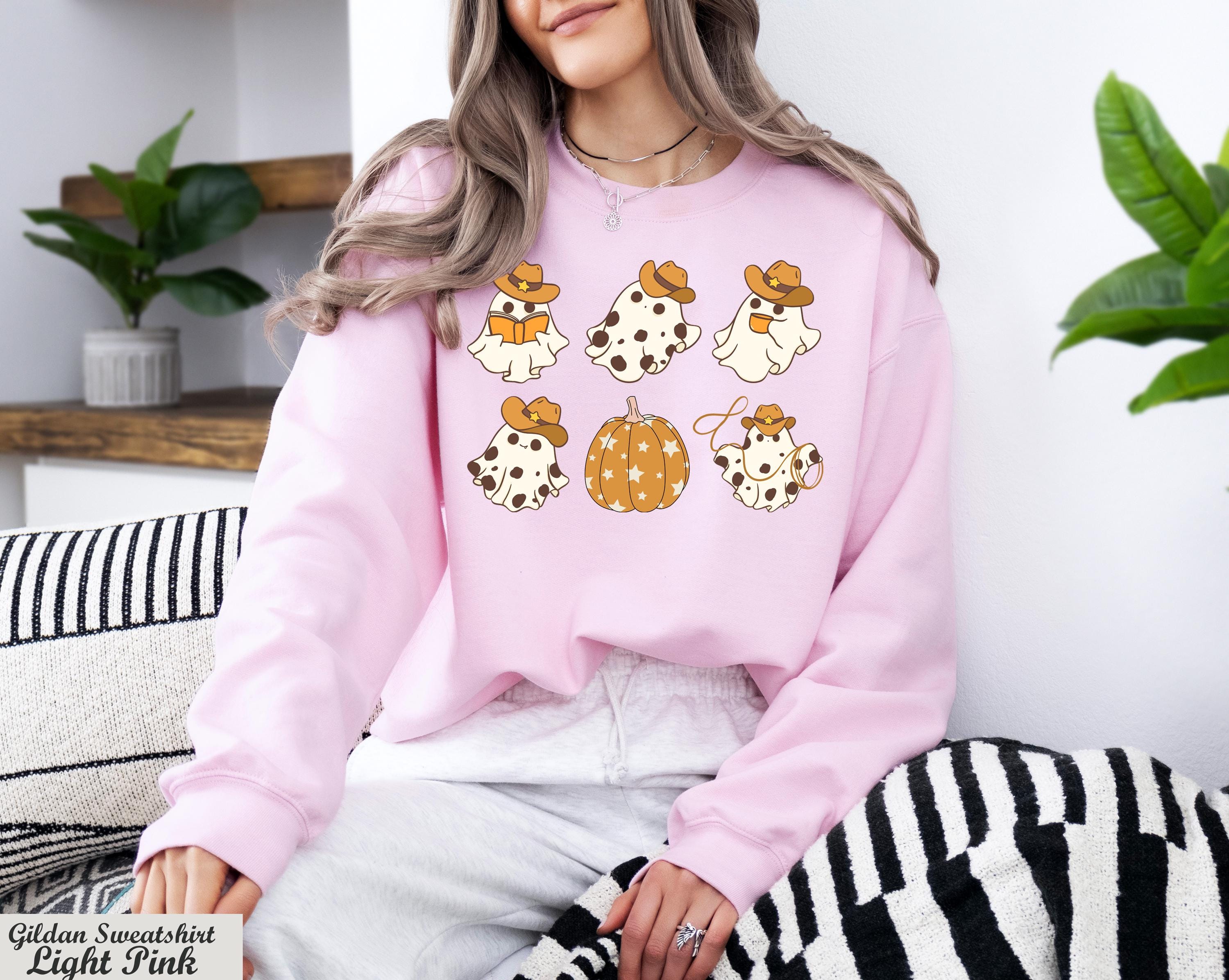 Vintage Halloween Pumpkin Spooky Season Sweatshirt,Ghost And Pumpkin Sweater,Spooky Fall Reading Ghost Sweatshirt,Halloween Party Sweater
