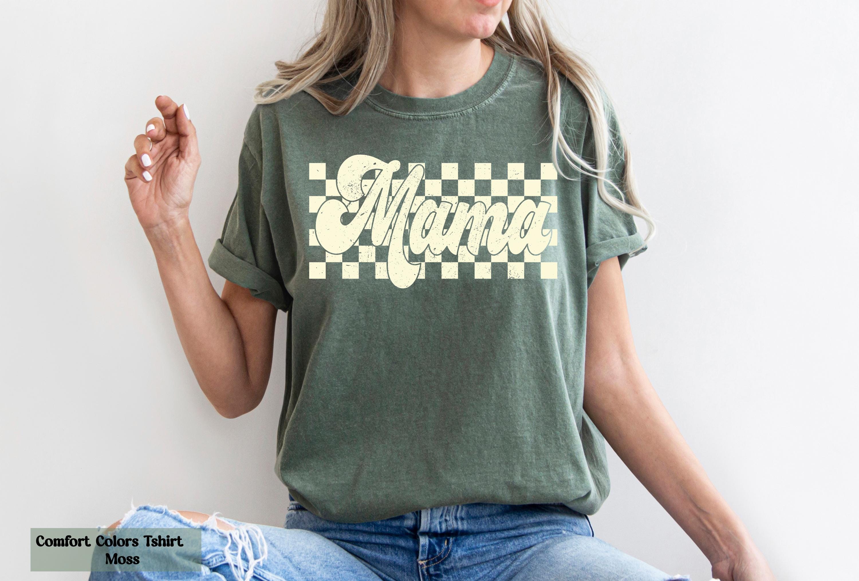 Checkered Mama Shirt, Gift for Mom, Vintage Mama T-Shirt, Groovy Mama Shirt, Mama Birthday Shirt, Expecting Mom Gift, Gender Reveal Shirt