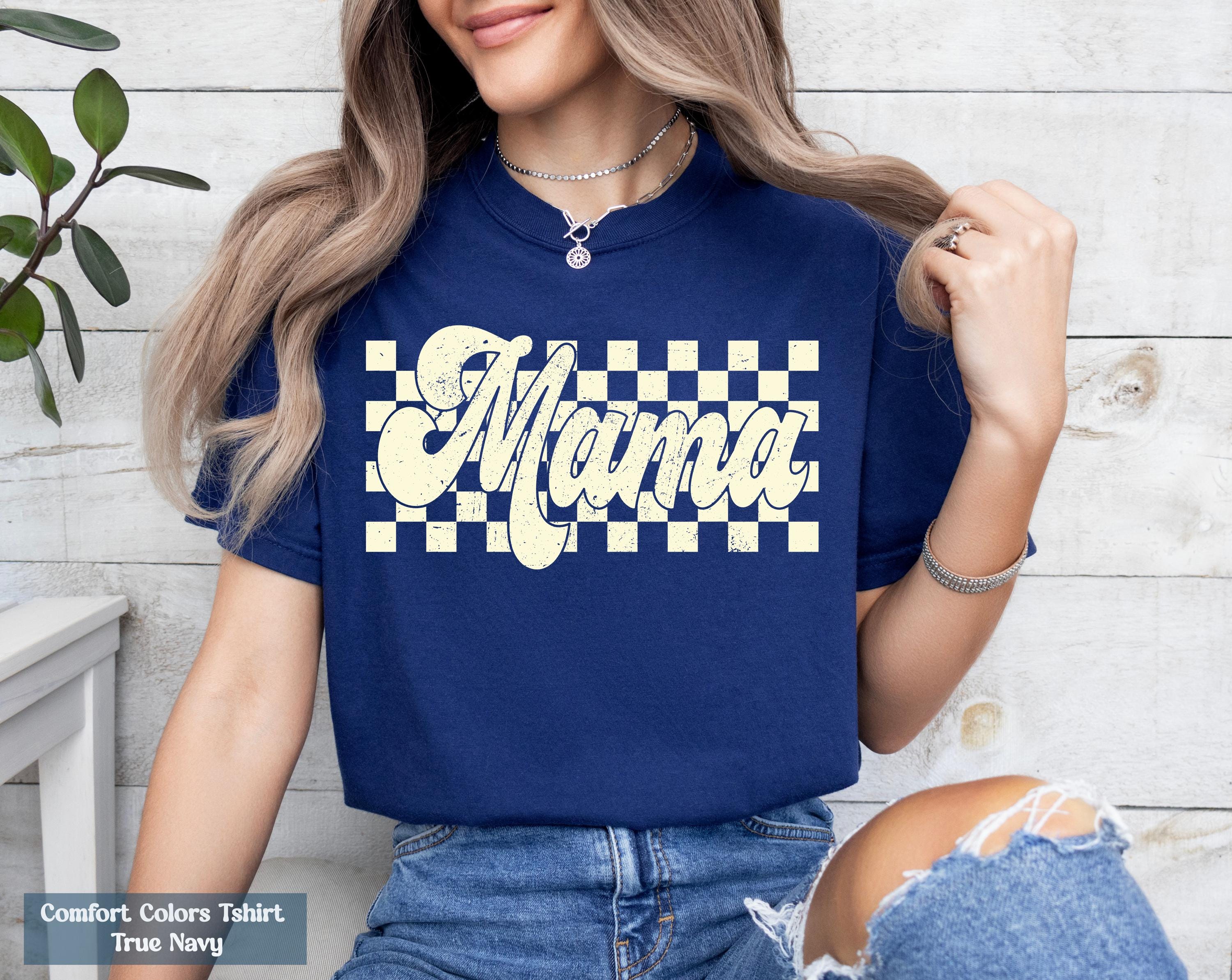 Checkered Mama Shirt, Gift for Mom, Vintage Mama T-Shirt, Groovy Mama Shirt, Mama Birthday Shirt, Expecting Mom Gift, Gender Reveal Shirt