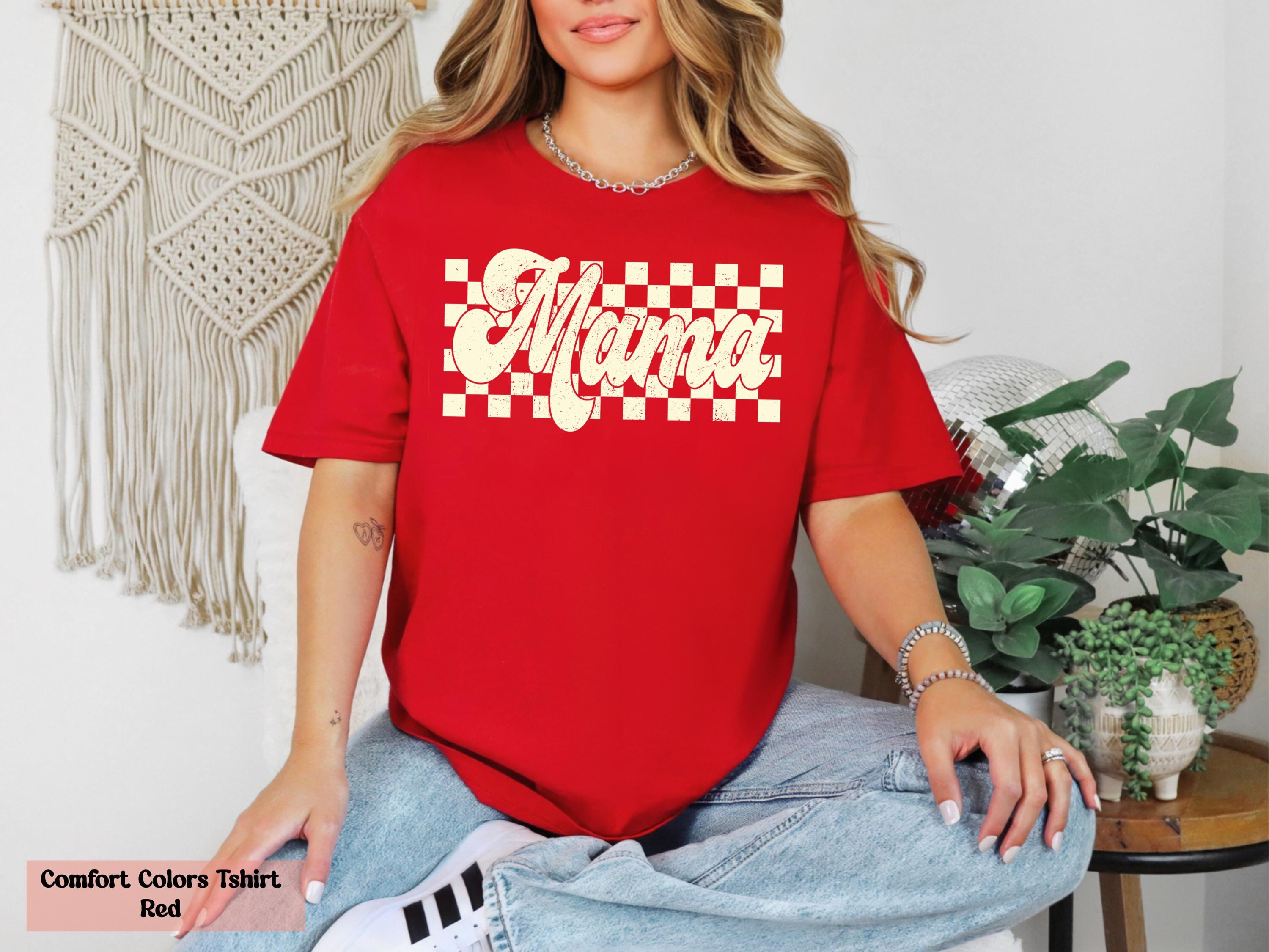 Checkered Mama Shirt, Gift for Mom, Vintage Mama T-Shirt, Groovy Mama Shirt, Mama Birthday Shirt, Expecting Mom Gift, Gender Reveal Shirt