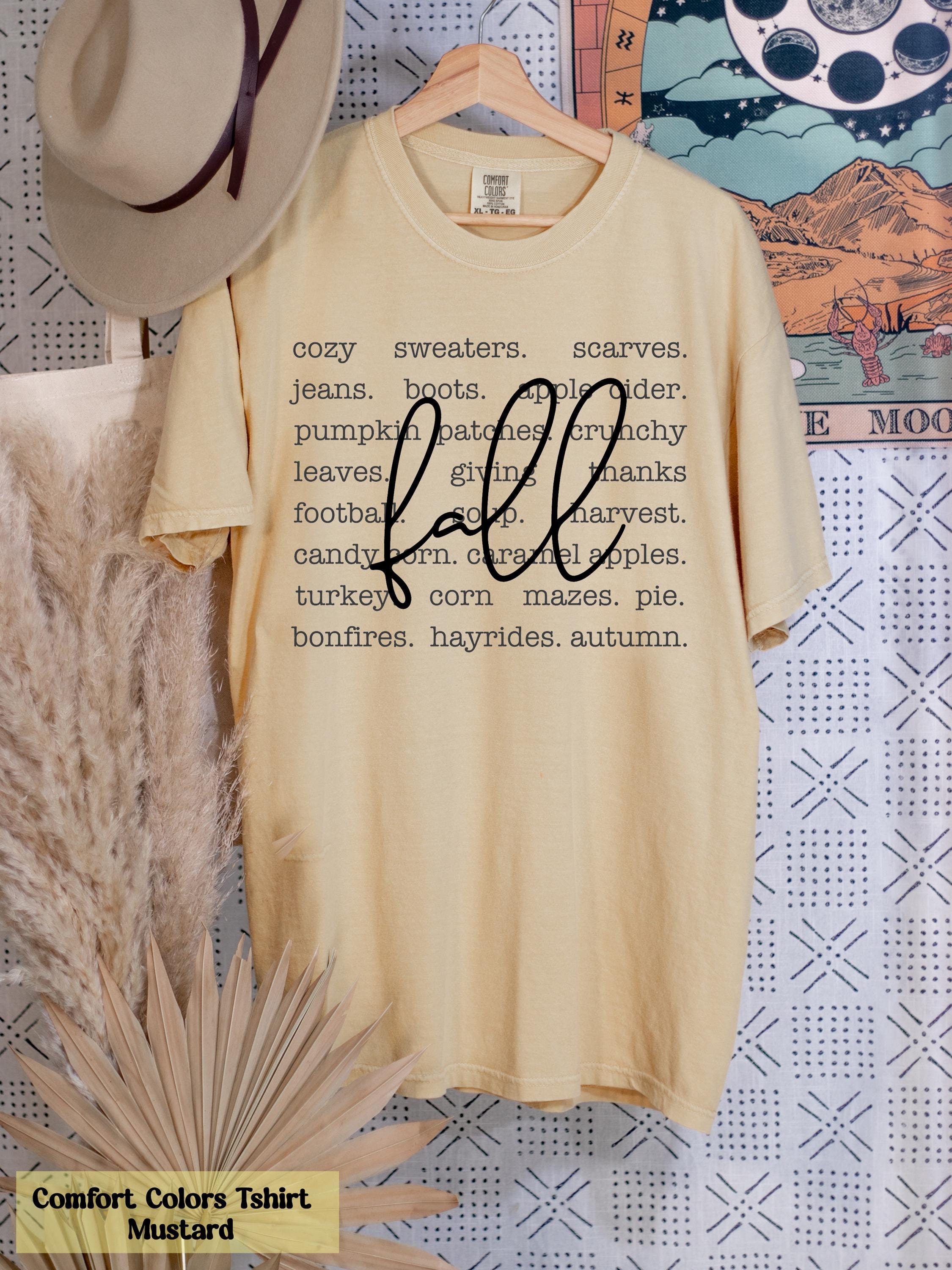 Comfort Colors Fall Words Shirt, Women's Fall Shirt, Autumn Shirt, Hello Fall T-Shirt, Fall Graphic Tees, Cute Fall Shirts, Cozy Sweaters