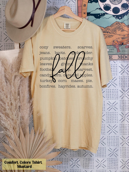 Comfort Colors Fall Words Shirt, Women's Fall Shirt, Autumn Shirt, Hello Fall T-Shirt, Fall Graphic Tees, Cute Fall Shirts, Cozy Sweaters