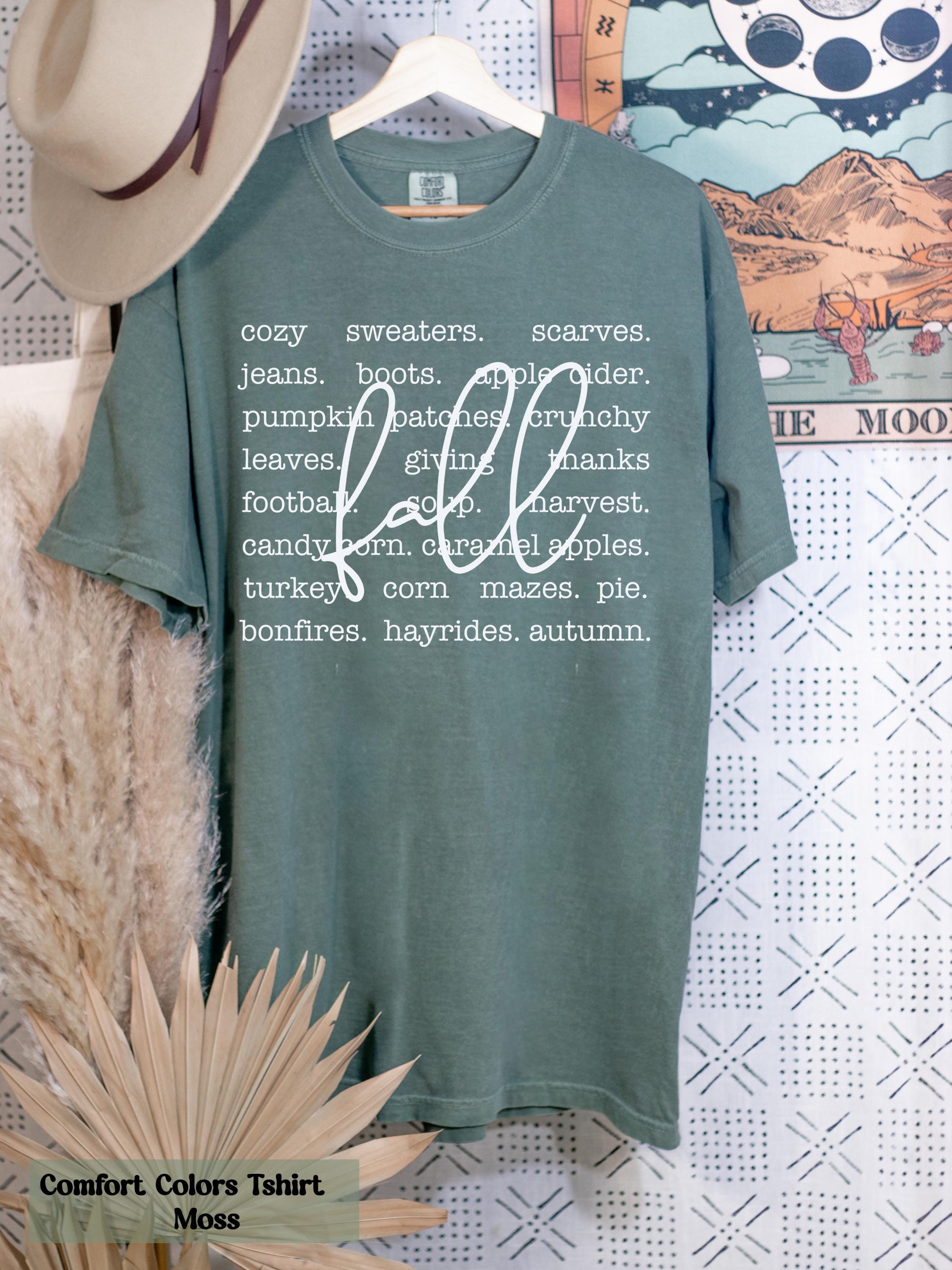 Comfort Colors Fall Words Shirt, Women's Fall Shirt, Autumn Shirt, Hello Fall T-Shirt, Fall Graphic Tees, Cute Fall Shirts, Cozy Sweaters
