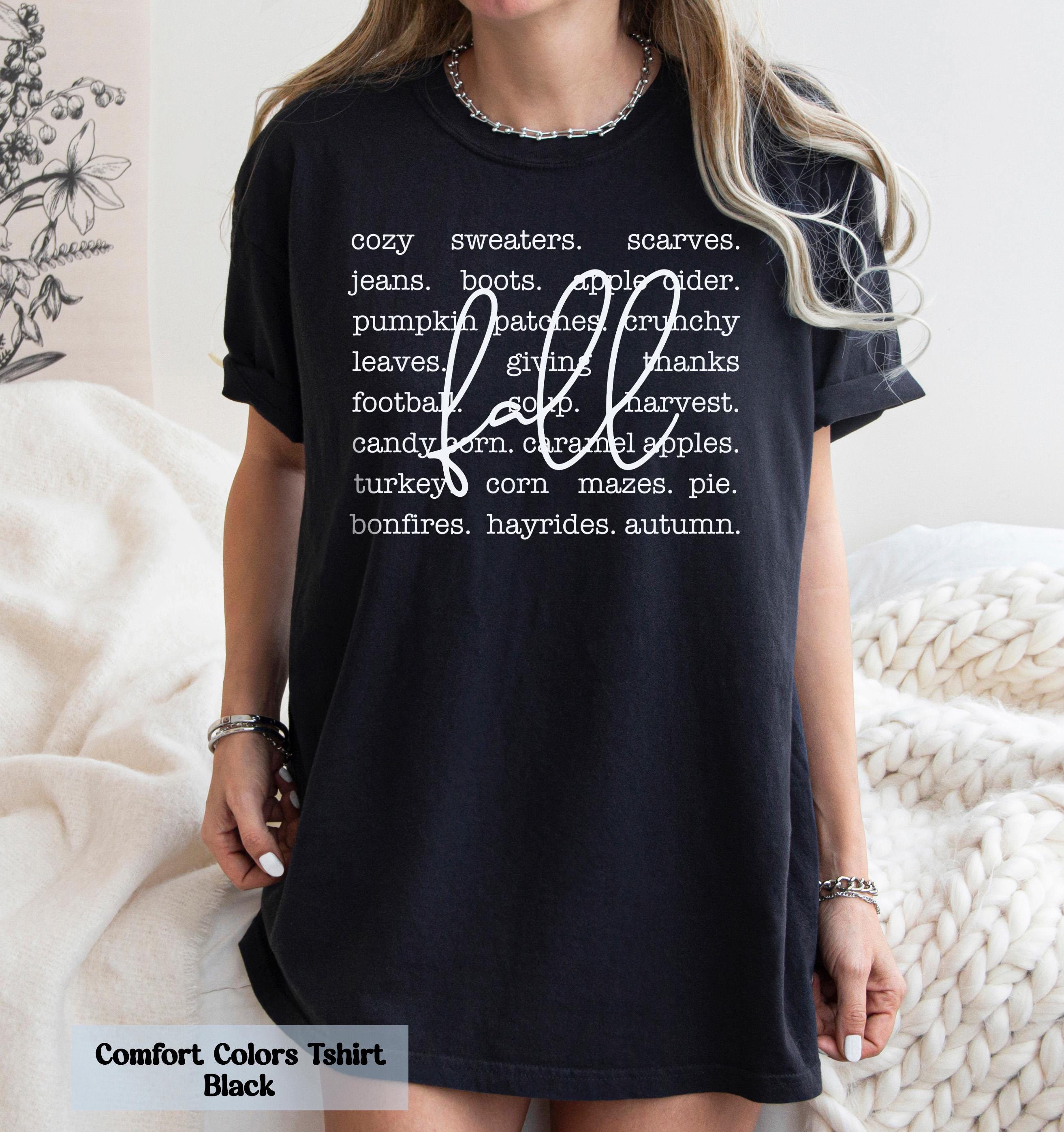 Comfort Colors Fall Words Shirt, Women's Fall Shirt, Autumn Shirt, Hello Fall T-Shirt, Fall Graphic Tees, Cute Fall Shirts, Cozy Sweaters
