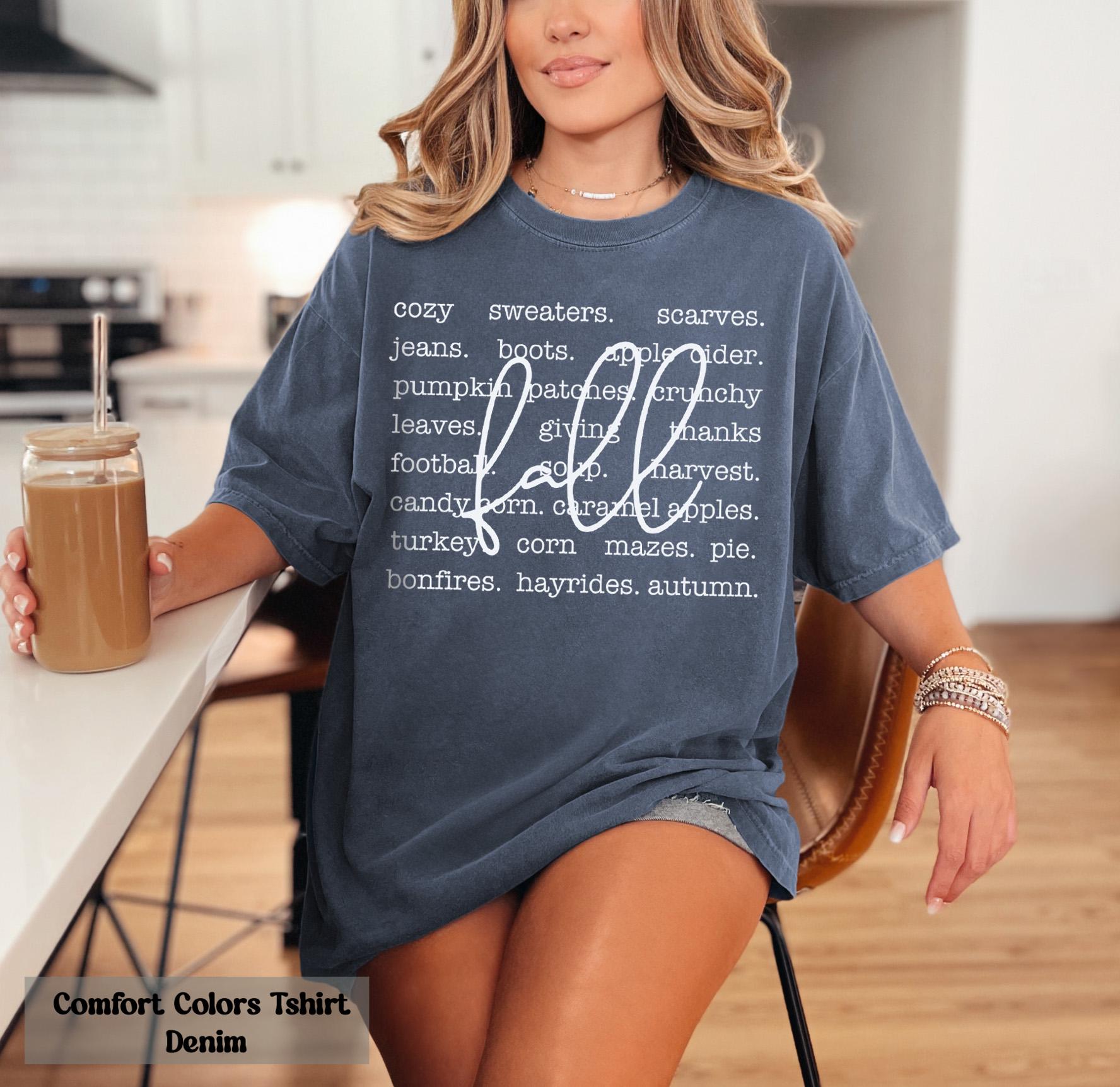 Comfort Colors Fall Words Shirt, Women's Fall Shirt, Autumn Shirt, Hello Fall T-Shirt, Fall Graphic Tees, Cute Fall Shirts, Cozy Sweaters