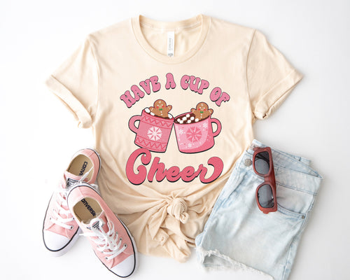 Bella Canvas Have a Cup of Cheer Shirt , Christmas Coffee Shirt, Retro Christmas Shirt, Women Holiday Shirt, Xmas Tee, Coffee Lover Gift