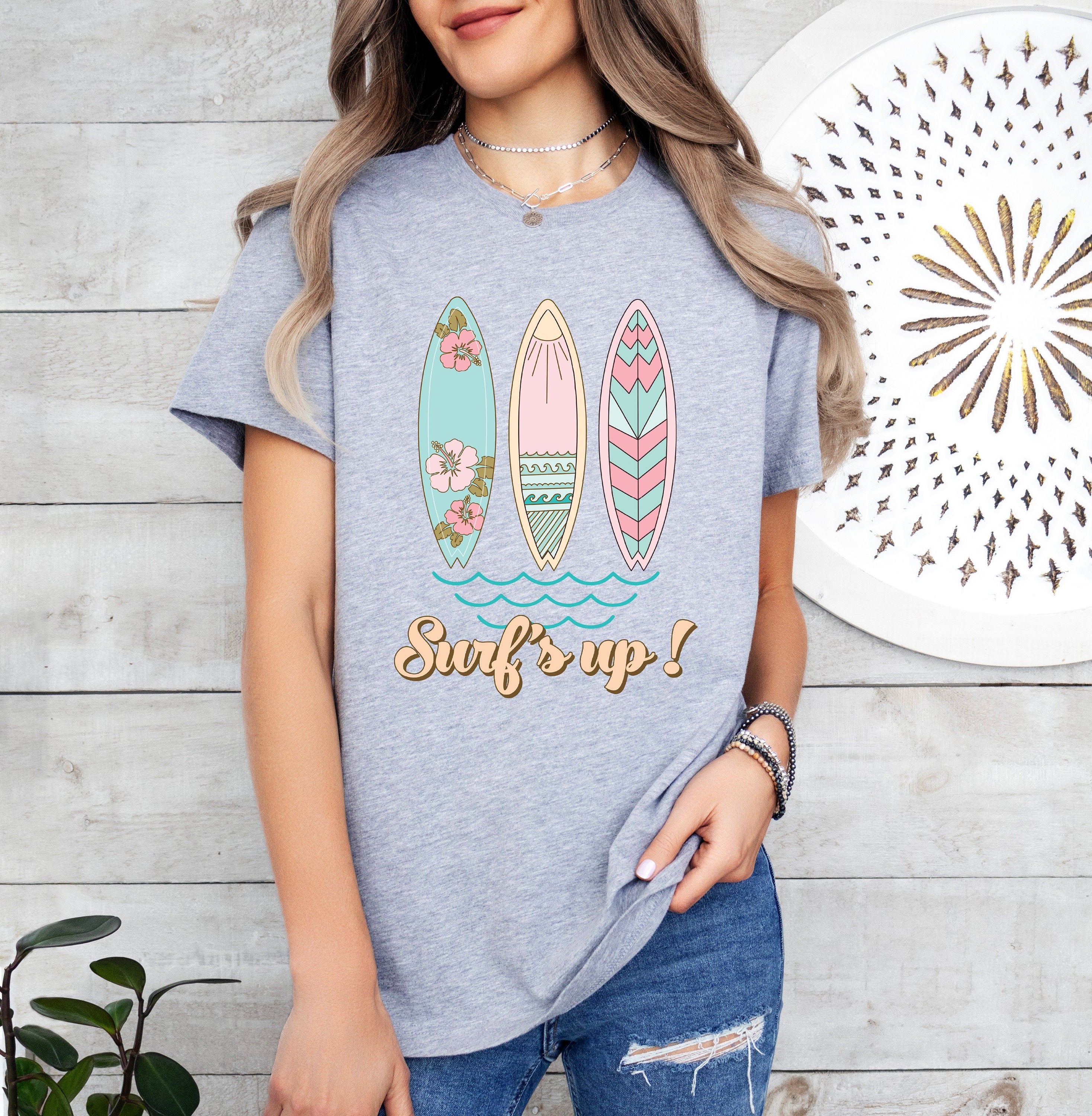 Surf's Up T-Shirt, Summer Surf Shirts, Beachwear, Sunset shirt, Sunshine Shirt, Sun Rays Tee, Beachy Vibes Tee, Retro Summer Time, Sun Shirt