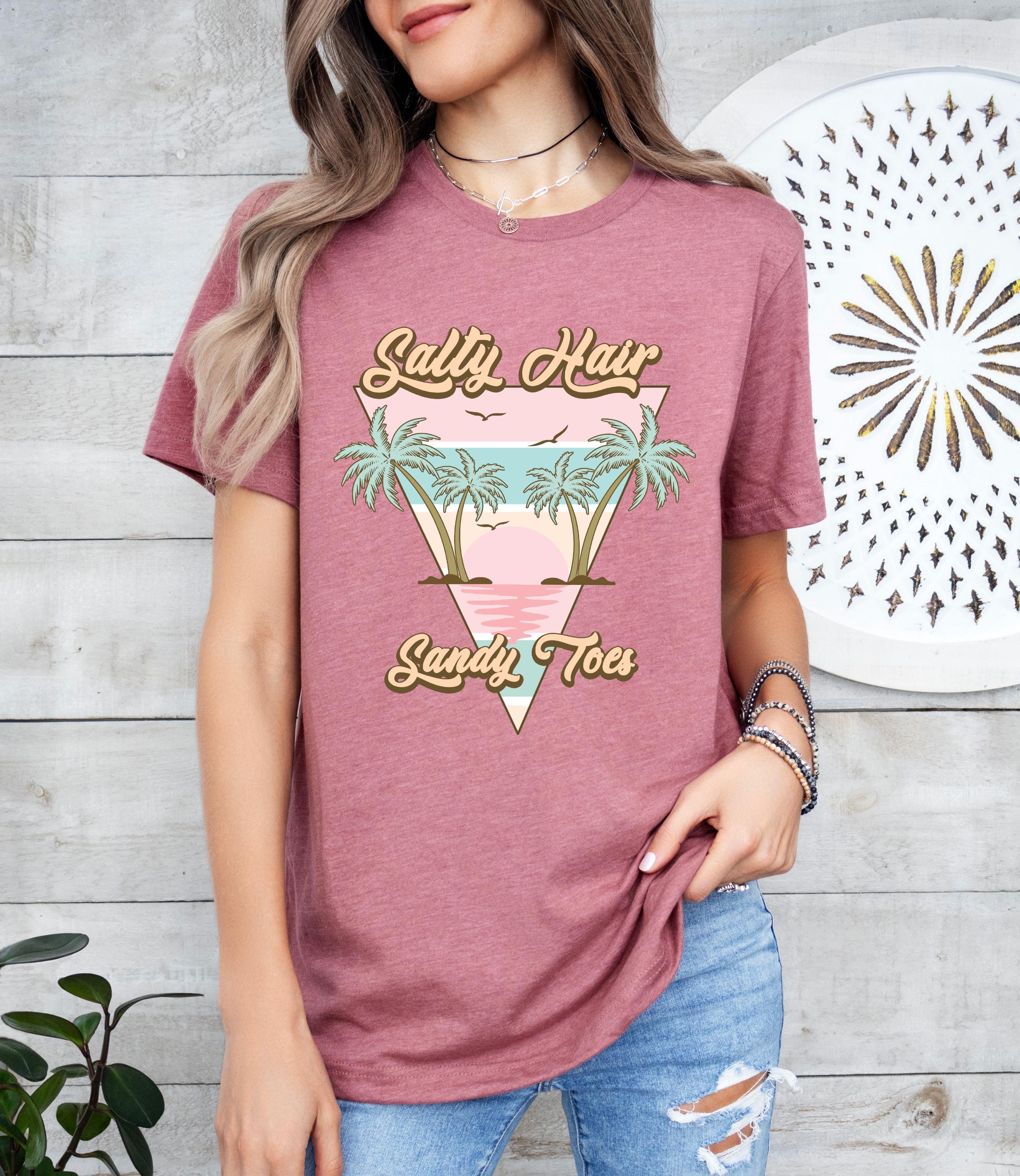 Salty Hair Sandy Toes Color Blast T-Shirt, Summer Vibes Shirts, Trendy Summer Tee, Sunset shirt, Graphic Tee Women T Shirt Girls Trip