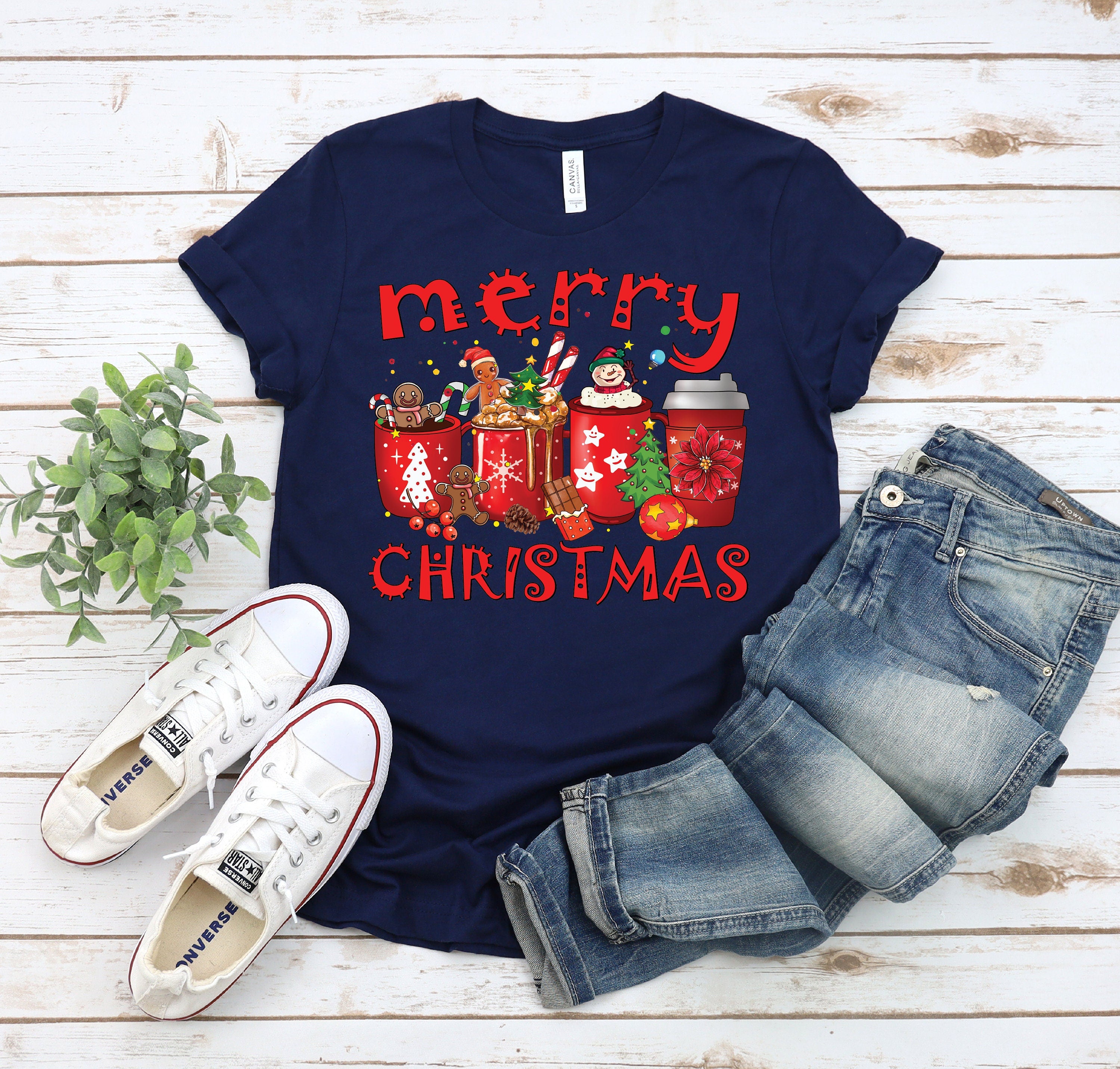 Bella Canvas Christmas Coffee , Christmas Coffee Shirt, Women Holiday Shirt, Coffee Lover Gift, Latte Drink Crewneck, merry christmas