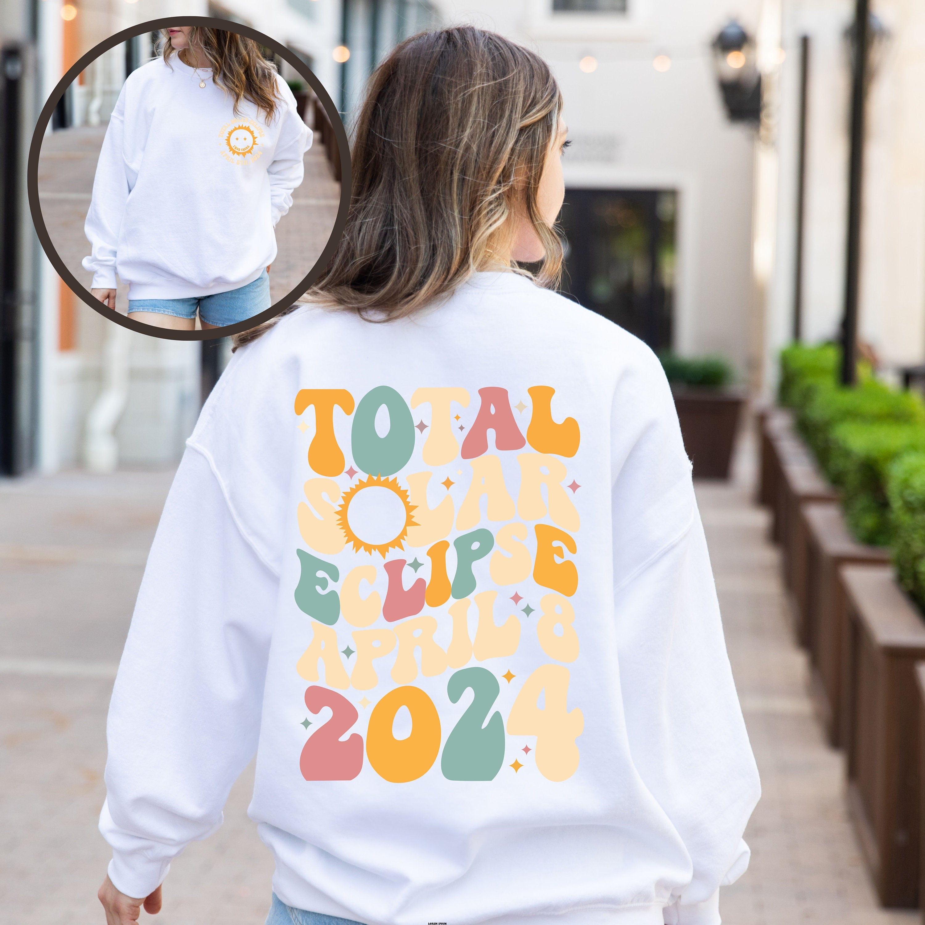 Solar Eclipse 2024 Sweatshirt, April 8th 2024 Shirt,  Double-Sided Shirt, Eclipse Event 2024 Shirt, Celestial Shirt, Gift for Eclipse Lover,