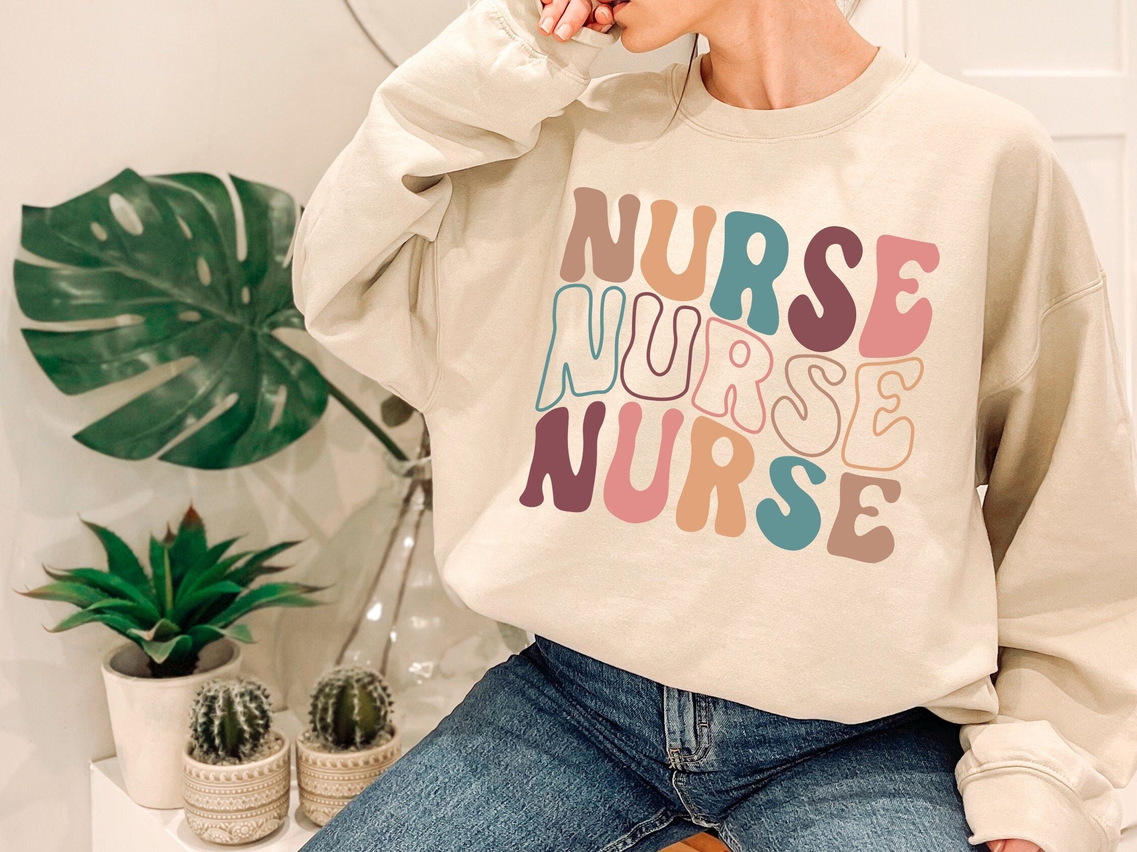 Groovy Blue Nurse Sweatshirt, Retro Nurse Shirts, RN, Unisex Crewneck Sweatshirt, Graduation Gift, Nurses Week Appreciation Nursing School