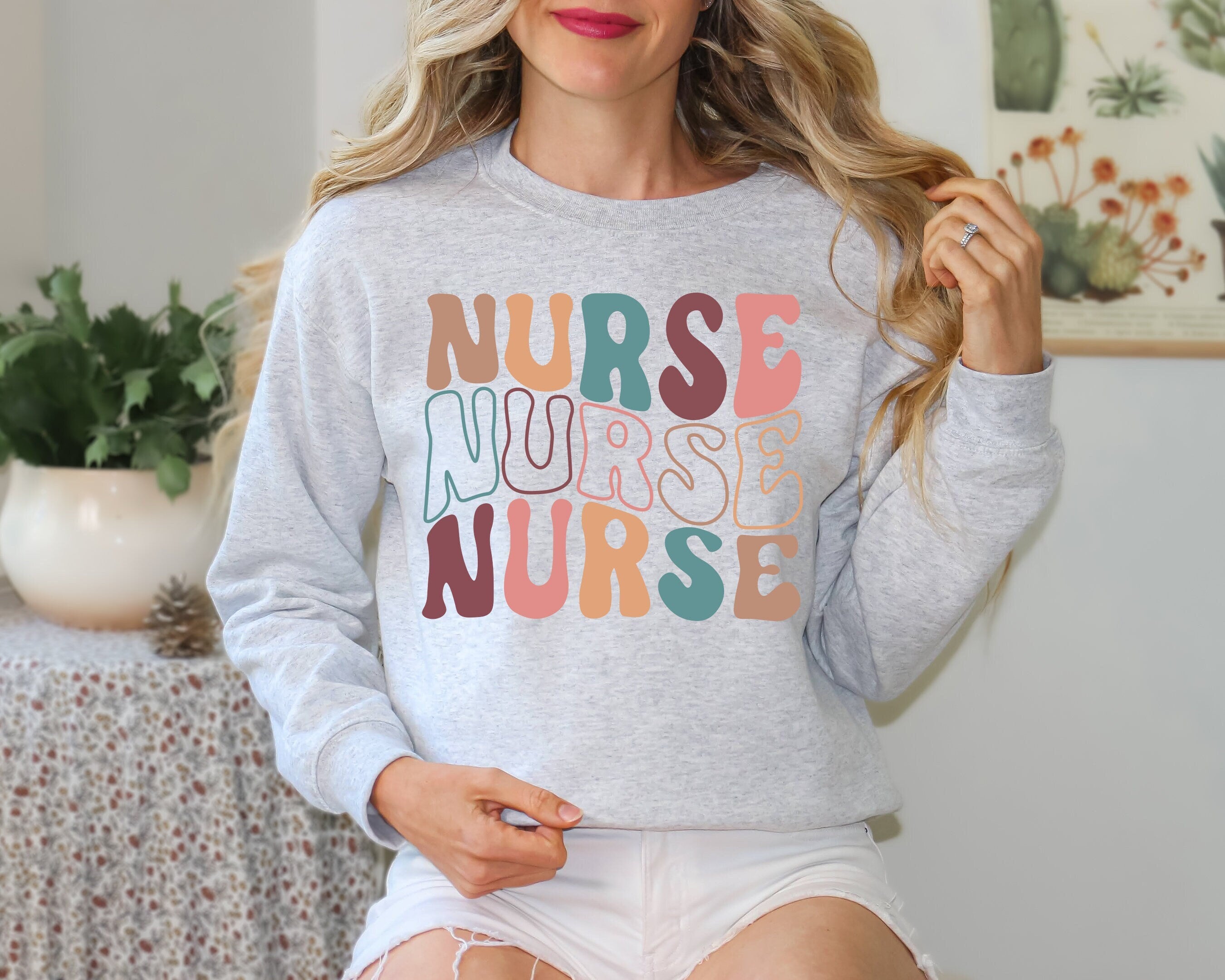 Groovy Blue Nurse Sweatshirt, Retro Nurse Shirts, RN, Unisex Crewneck Sweatshirt, Graduation Gift, Nurses Week Appreciation Nursing School