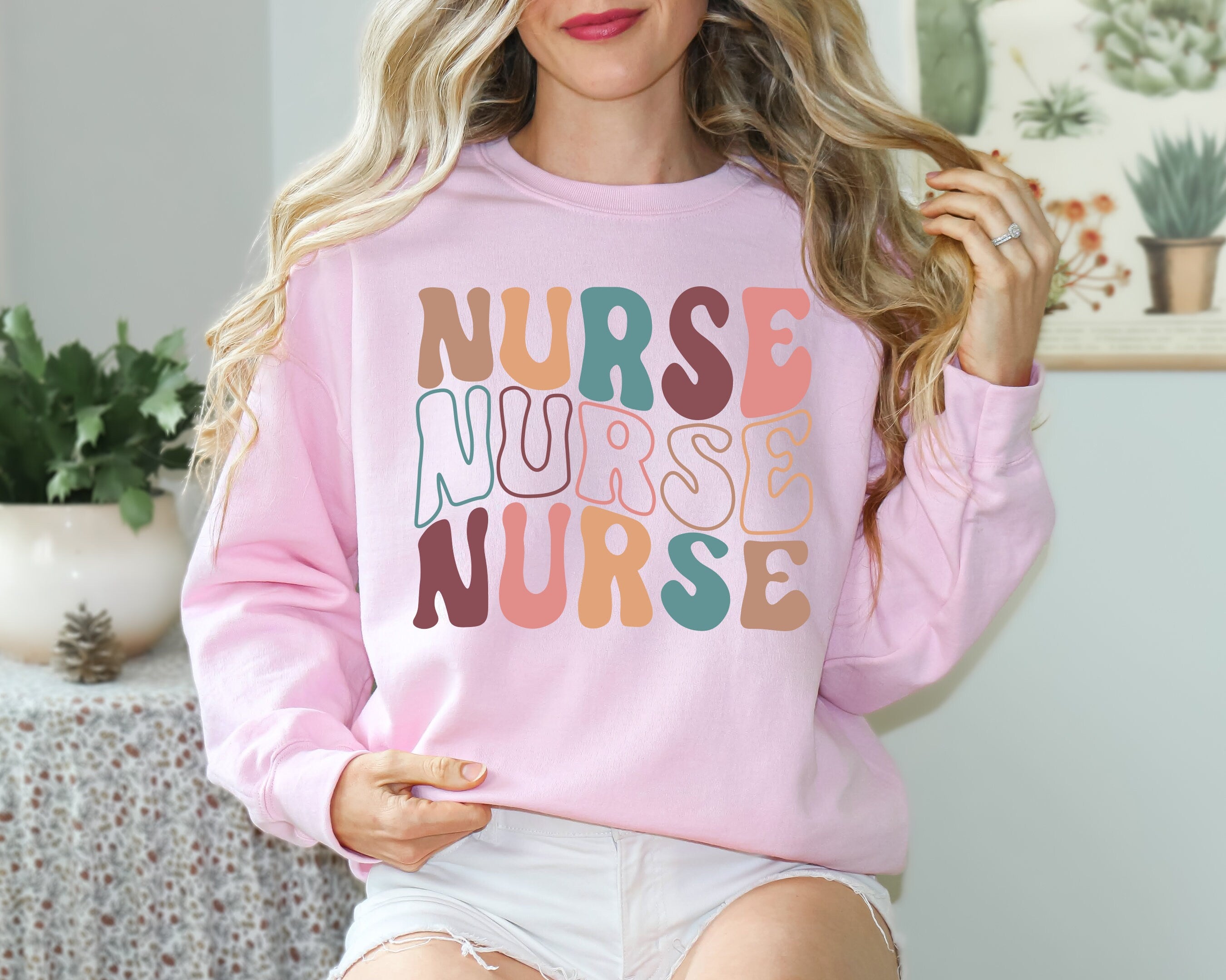 Groovy Blue Nurse Sweatshirt, Retro Nurse Shirts, RN, Unisex Crewneck Sweatshirt, Graduation Gift, Nurses Week Appreciation Nursing School