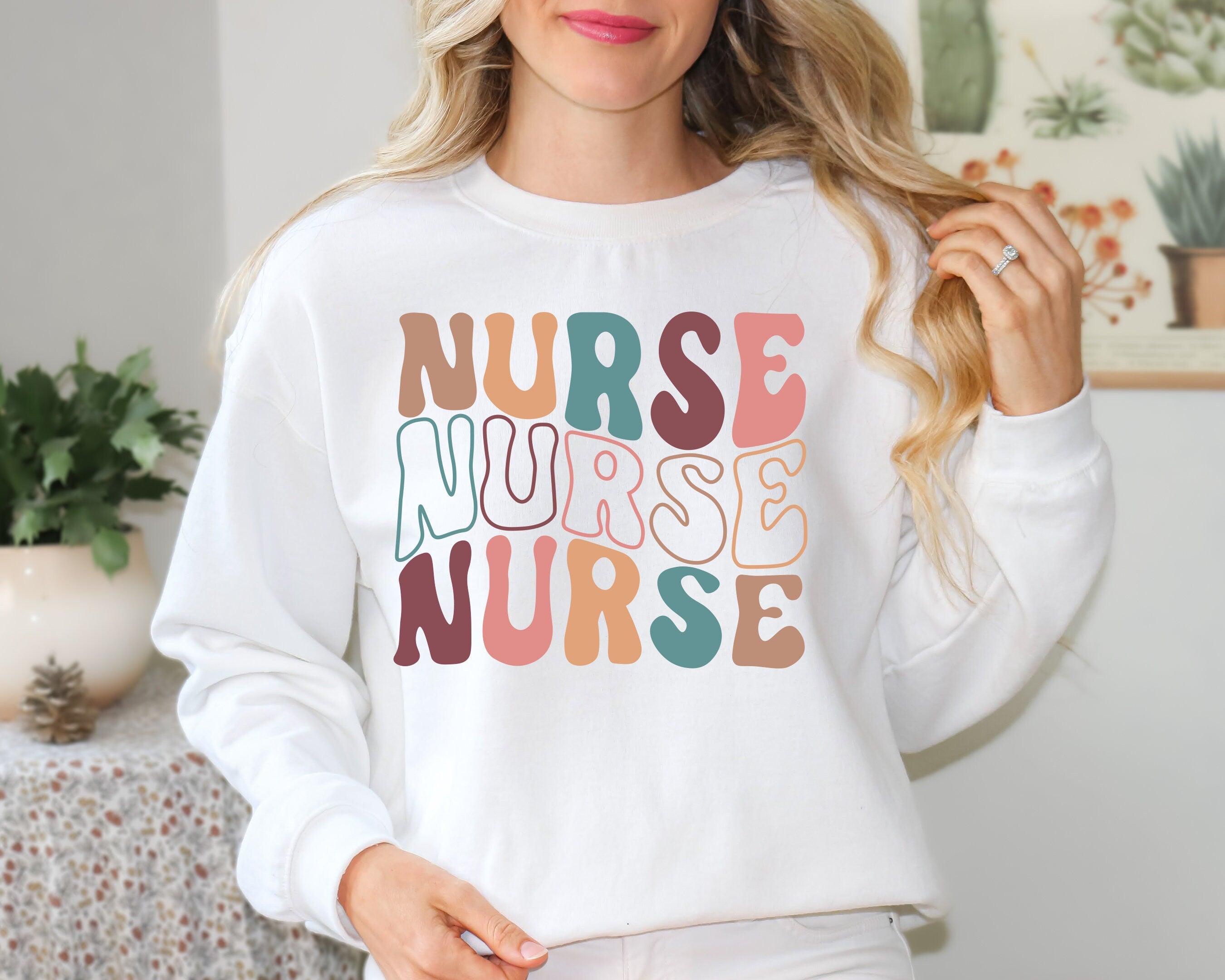 Groovy Blue Nurse Sweatshirt, Retro Nurse Shirts, RN, Unisex Crewneck Sweatshirt, Graduation Gift, Nurses Week Appreciation Nursing School