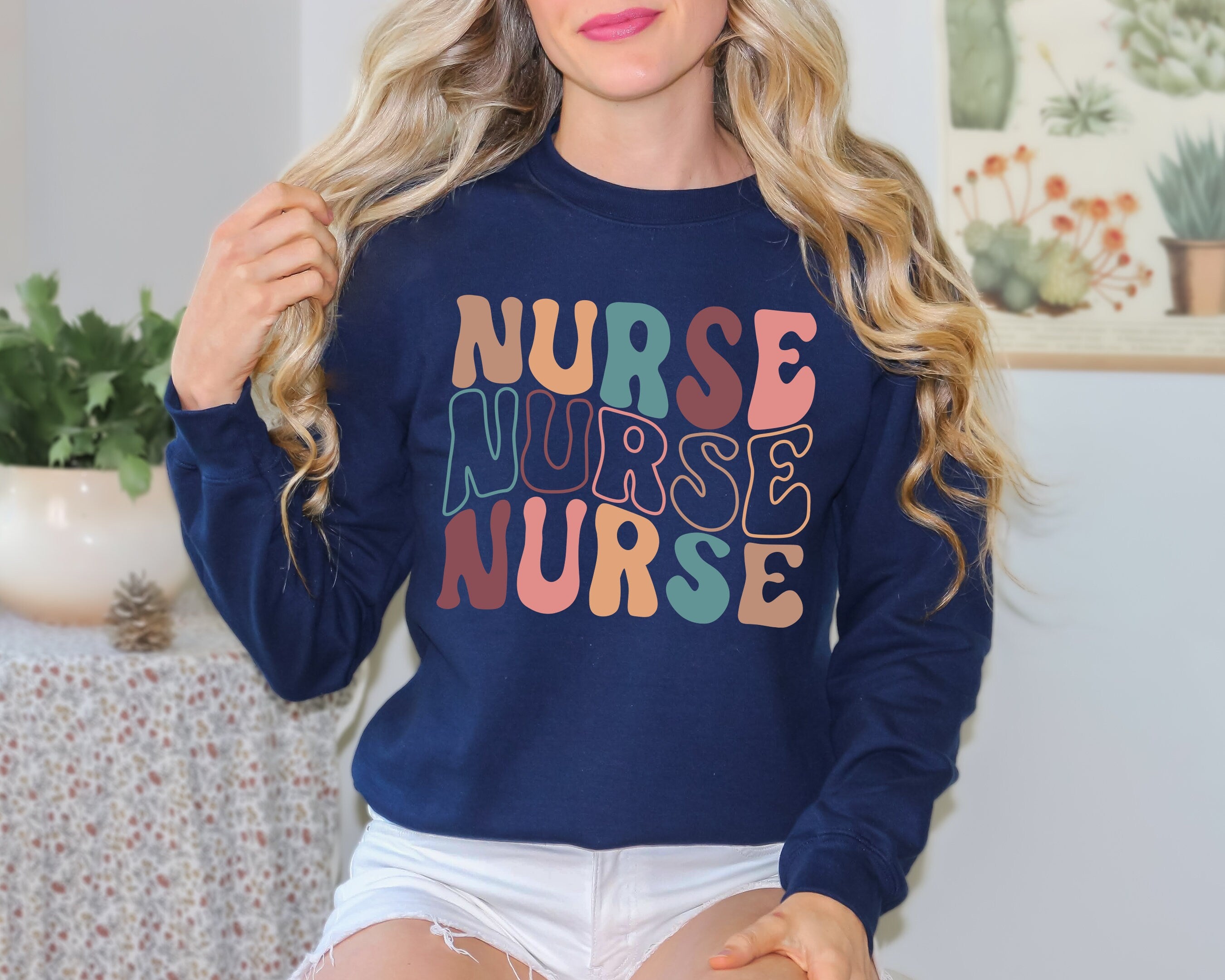 Groovy Blue Nurse Sweatshirt, Retro Nurse Shirts, RN, Unisex Crewneck Sweatshirt, Graduation Gift, Nurses Week Appreciation Nursing School