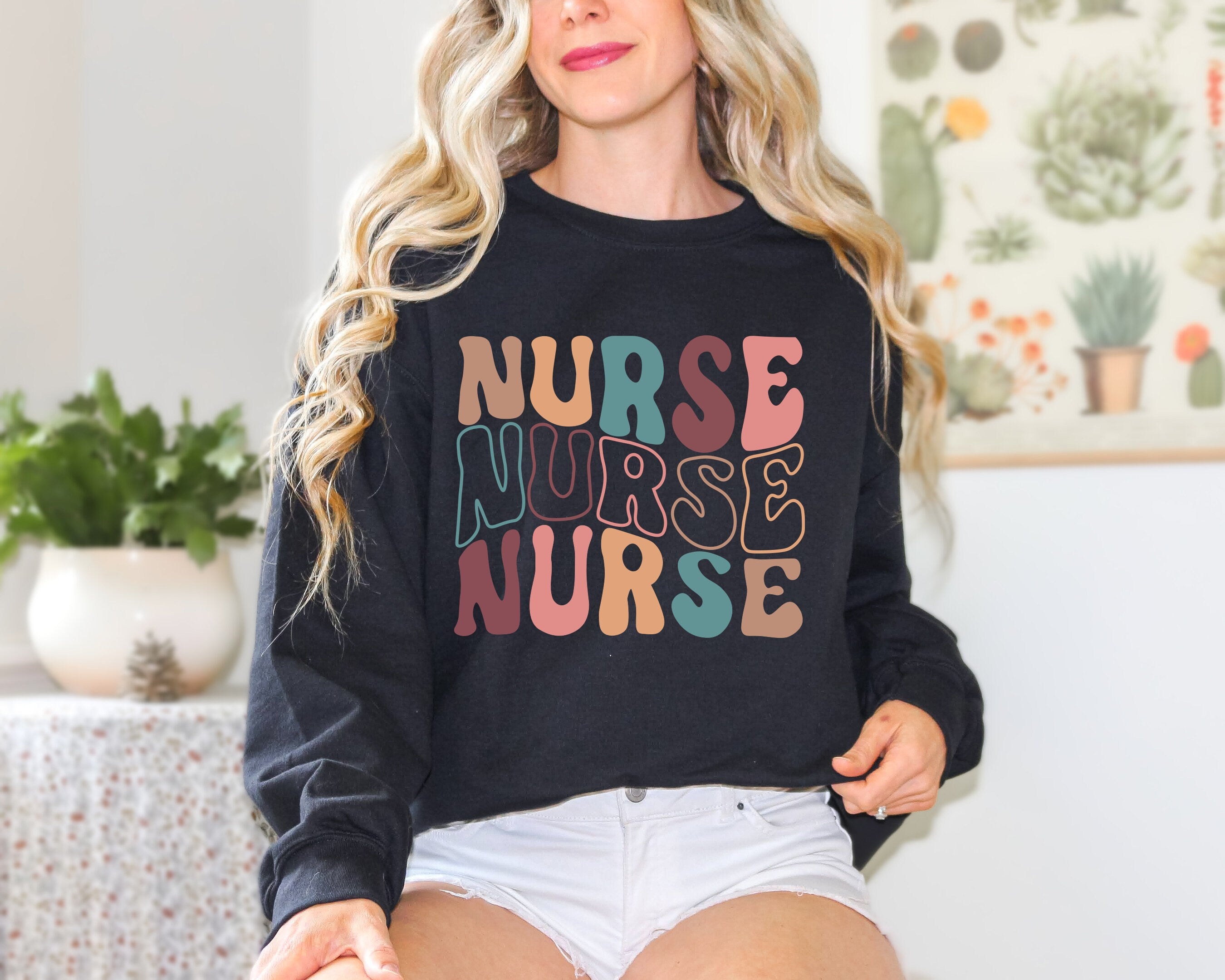 Groovy Blue Nurse Sweatshirt, Retro Nurse Shirts, RN, Unisex Crewneck Sweatshirt, Graduation Gift, Nurses Week Appreciation Nursing School