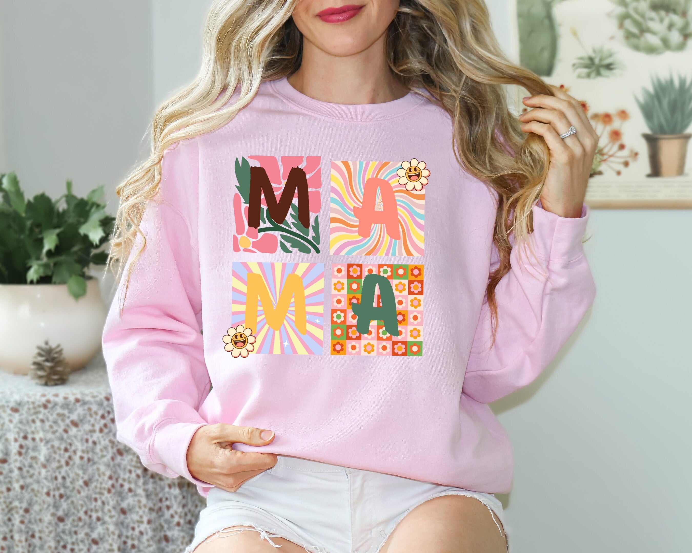Retro Mama Sweatshirt,  Mama Shirt, Mom Life Shirt,Girl Mama Shirt, Motherhood Shirt,,Mothers Day Gift Cute Mom Shirt,Mama T-shirt