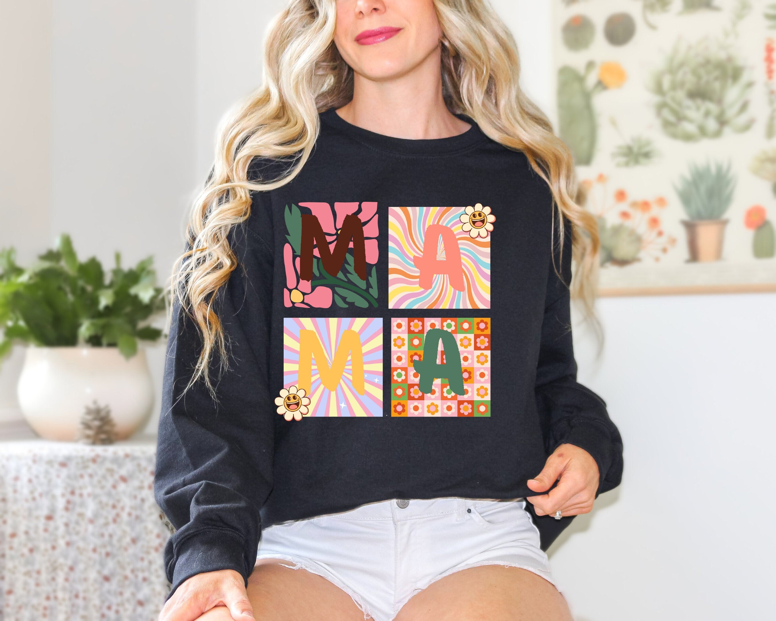 Retro Mama Sweatshirt,  Mama Shirt, Mom Life Shirt,Girl Mama Shirt, Motherhood Shirt,,Mothers Day Gift Cute Mom Shirt,Mama T-shirt