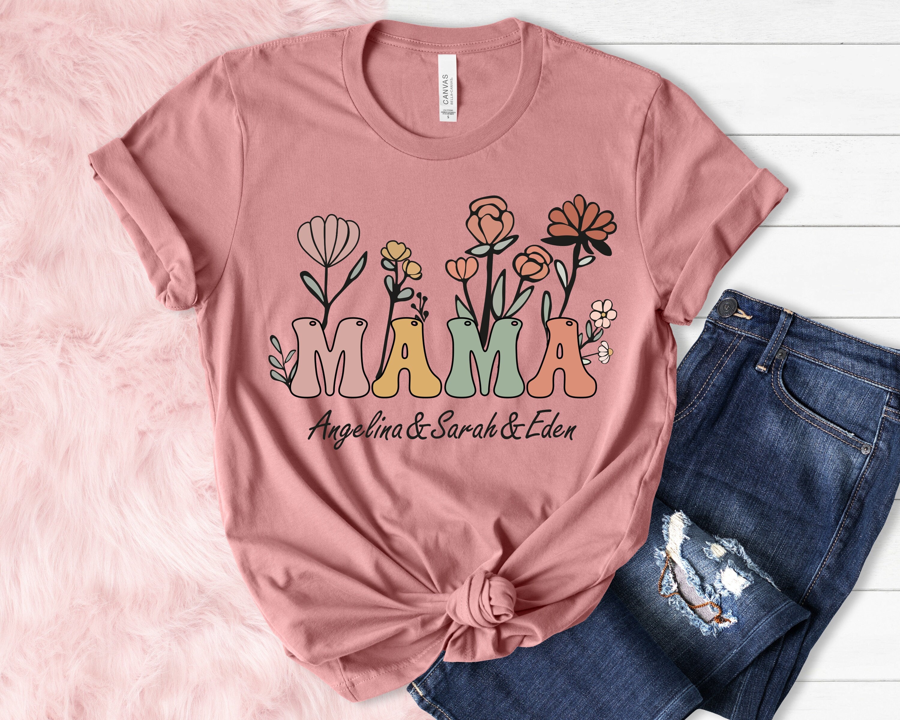Mama and Kids Shirt, Mom Life Shirt, Mama Shirt, Mom and child gifts, Personalized Mom Shirt,Custom Kids Name Mama Shirt, Mothers Day Shirt