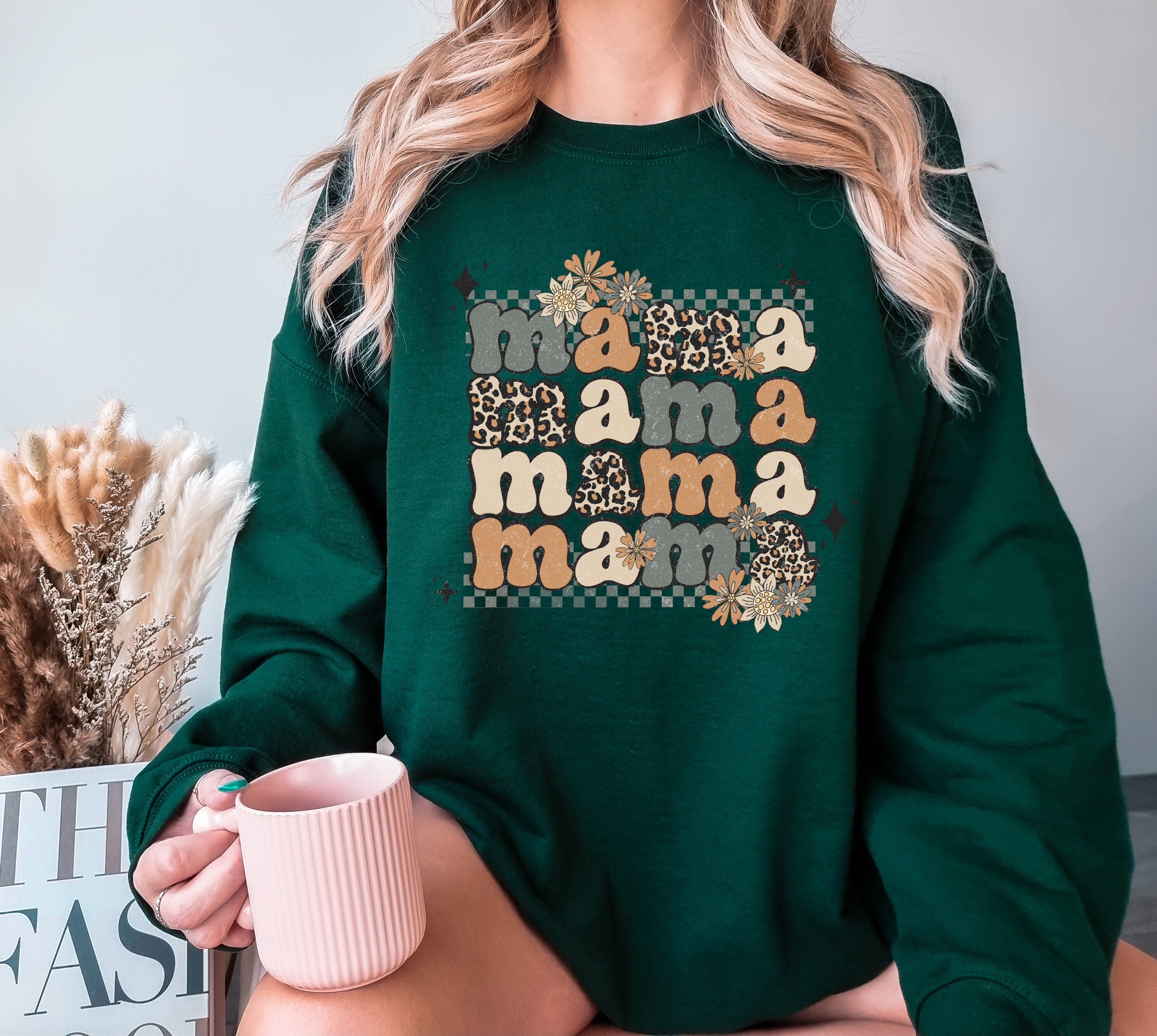 Retro Mama Sweatshirt, Mama Neutral Stacked, Gift For Mom, Pregnancy Announcement, New Mom Shirt, Mama Gift Sweatshirt,  Floral Mom Shirt