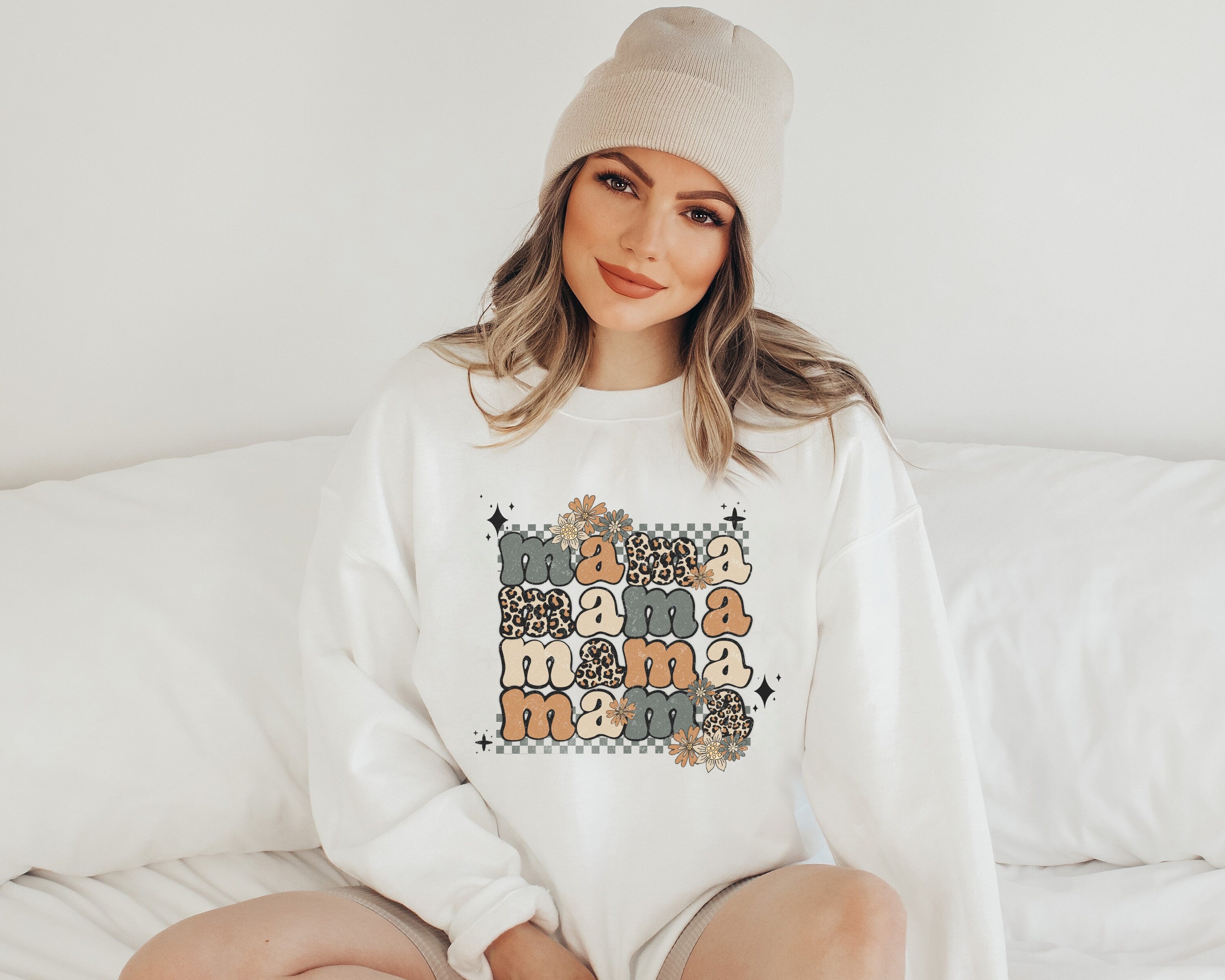 Retro Mama Sweatshirt, Mama Neutral Stacked, Gift For Mom, Pregnancy Announcement, New Mom Shirt, Mama Gift Sweatshirt,  Floral Mom Shirt