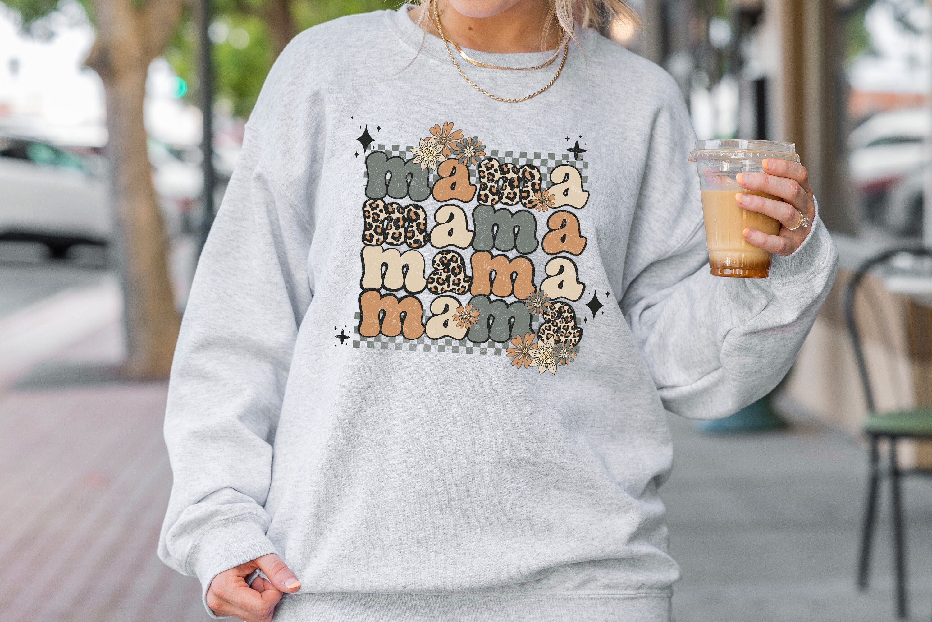 Retro Mama Sweatshirt, Mama Neutral Stacked, Gift For Mom, Pregnancy Announcement, New Mom Shirt, Mama Gift Sweatshirt,  Floral Mom Shirt