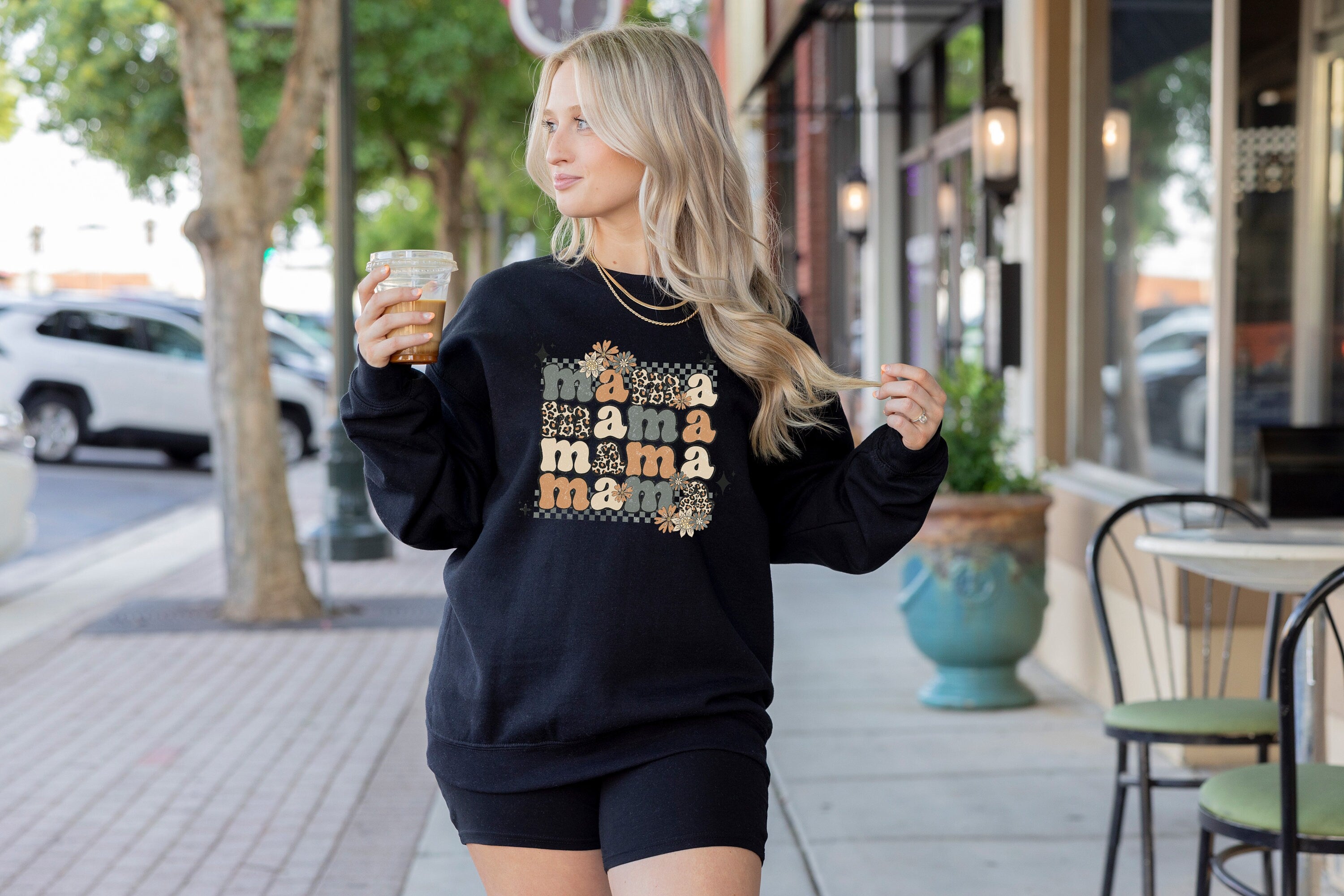 Retro Mama Sweatshirt, Mama Neutral Stacked, Gift For Mom, Pregnancy Announcement, New Mom Shirt, Mama Gift Sweatshirt,  Floral Mom Shirt