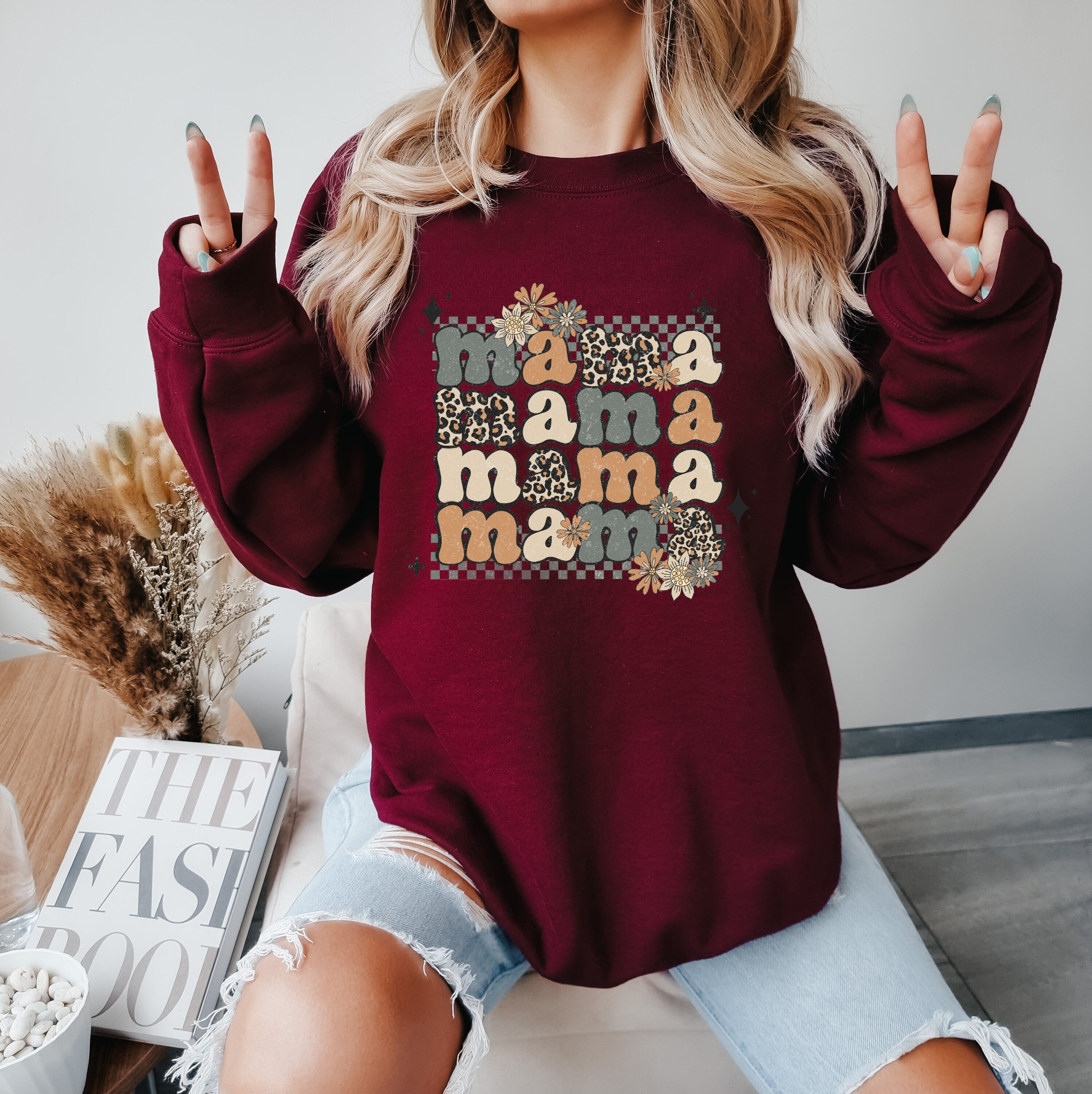 Retro Mama Sweatshirt, Mama Neutral Stacked, Gift For Mom, Pregnancy Announcement, New Mom Shirt, Mama Gift Sweatshirt,  Floral Mom Shirt