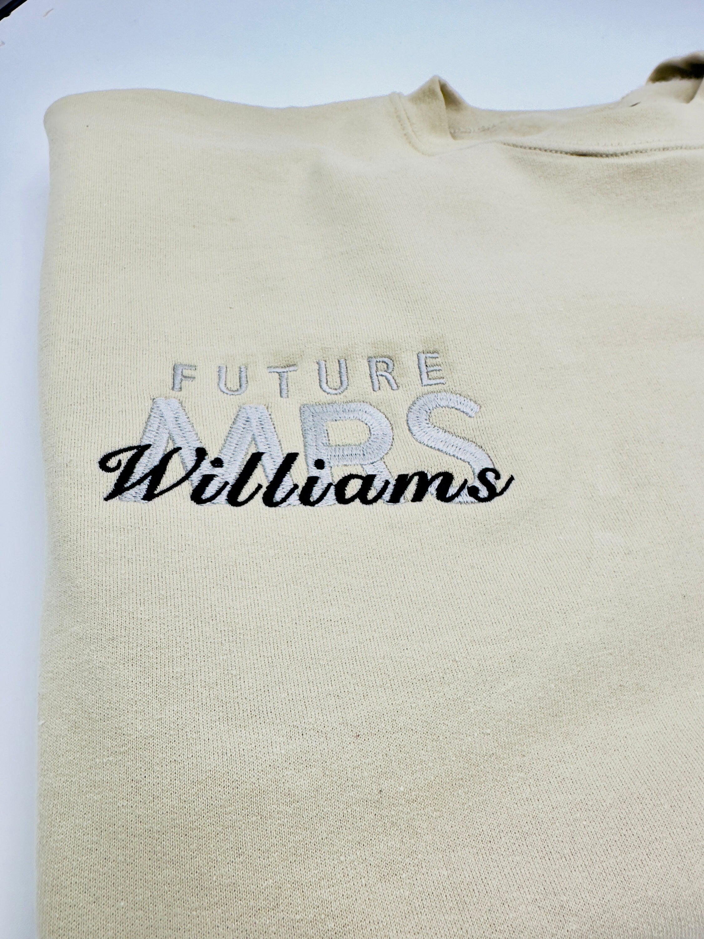 Custom Future Mrs. Embroidered Sweatshirt, Custom Mrs. Embroidered Sweatshirt, Personalized Sweatshirt,  Personalized Gift for Bride