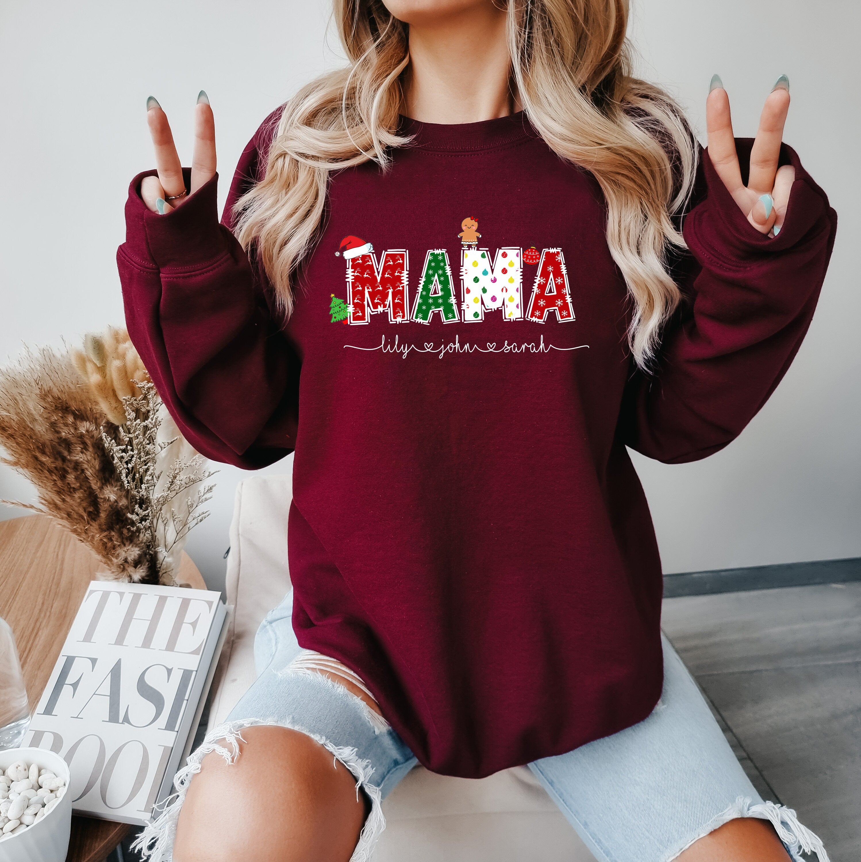 Personalized Christmas Nana Sweatshirt, Grandma Claus Shirt, Custom Kids Name Sweatshirt, Christmas Mama Sweater, Holiday Gift for Grandma