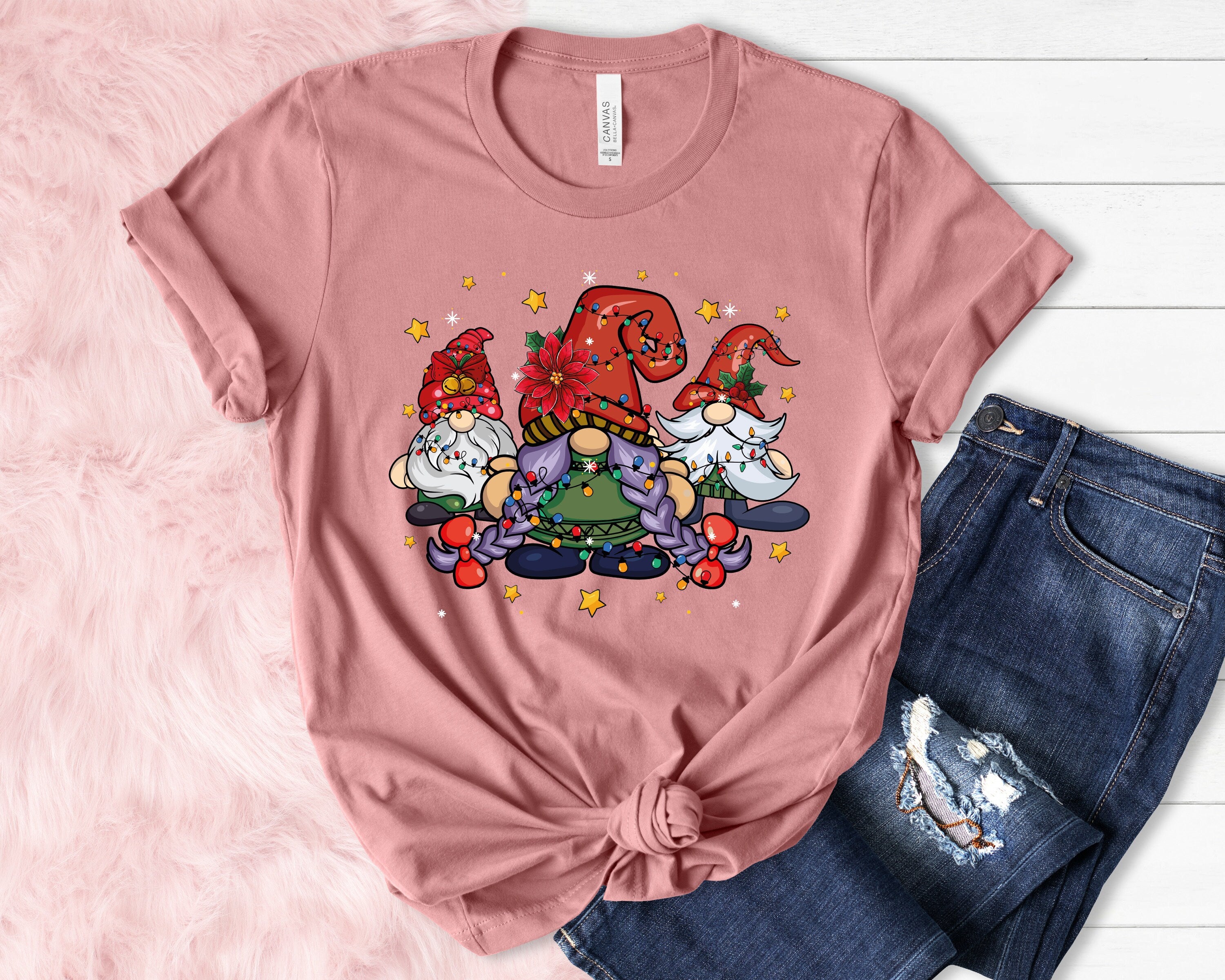 Cute Christmas Gnomes Shirt, Merry Christmas Shirt, Buffalo Plaid Gnomes, Merry Vibes Shirt, Trendy Christmas Gift, Holiday Gnomes Shirt