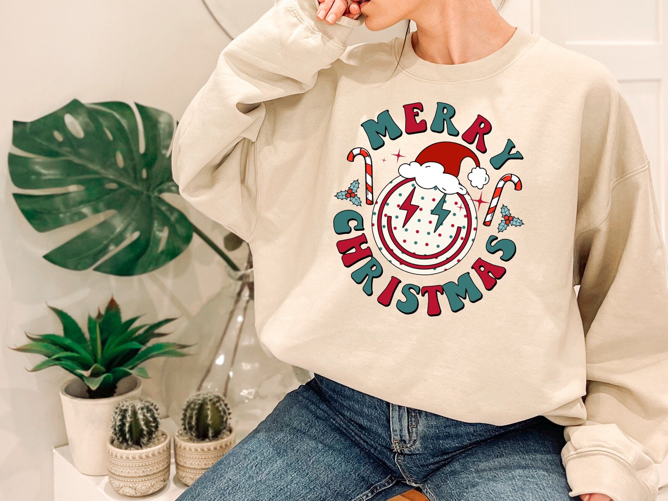Merry Christmas Sweatshirt, Christmas Vibes Sweatshirt, Winter Holiday Sweater, Christmas Gift, Trendy Sweater, Merry and Bright Sweatshirt