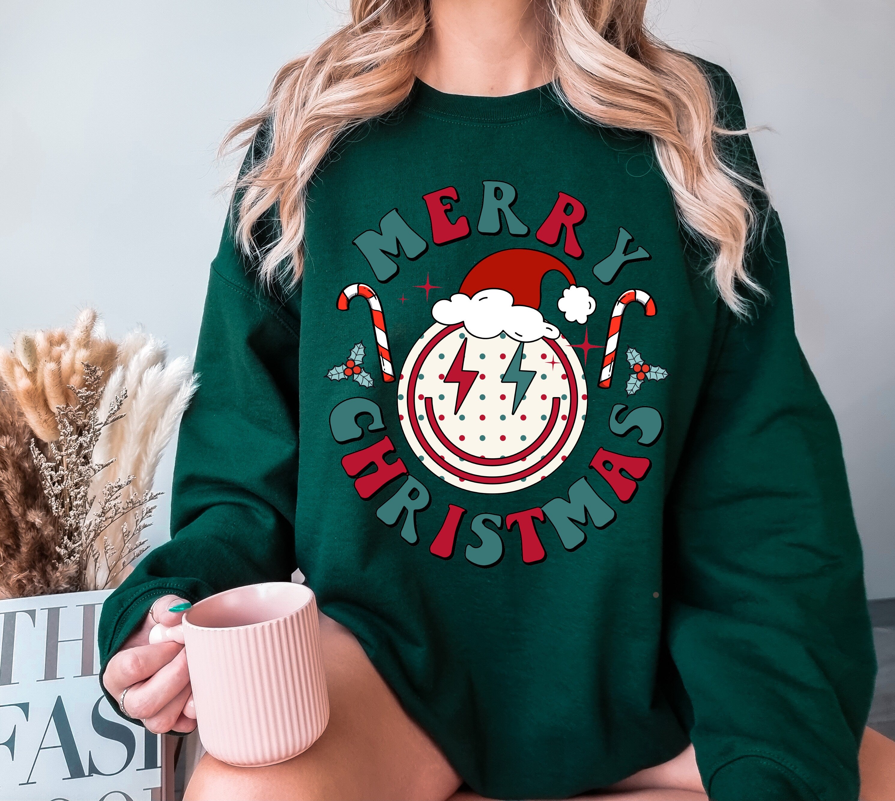 Merry Christmas Sweatshirt, Christmas Vibes Sweatshirt, Winter Holiday Sweater, Christmas Gift, Trendy Sweater, Merry and Bright Sweatshirt