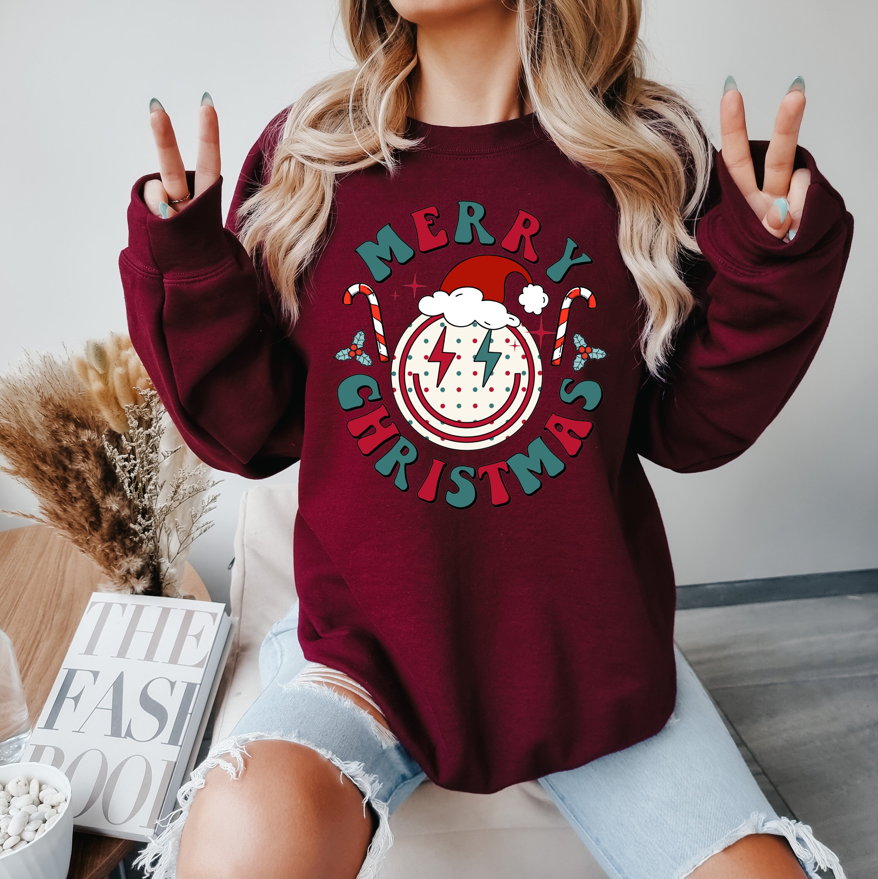 Merry Christmas Sweatshirt, Christmas Vibes Sweatshirt, Winter Holiday Sweater, Christmas Gift, Trendy Sweater, Merry and Bright Sweatshirt
