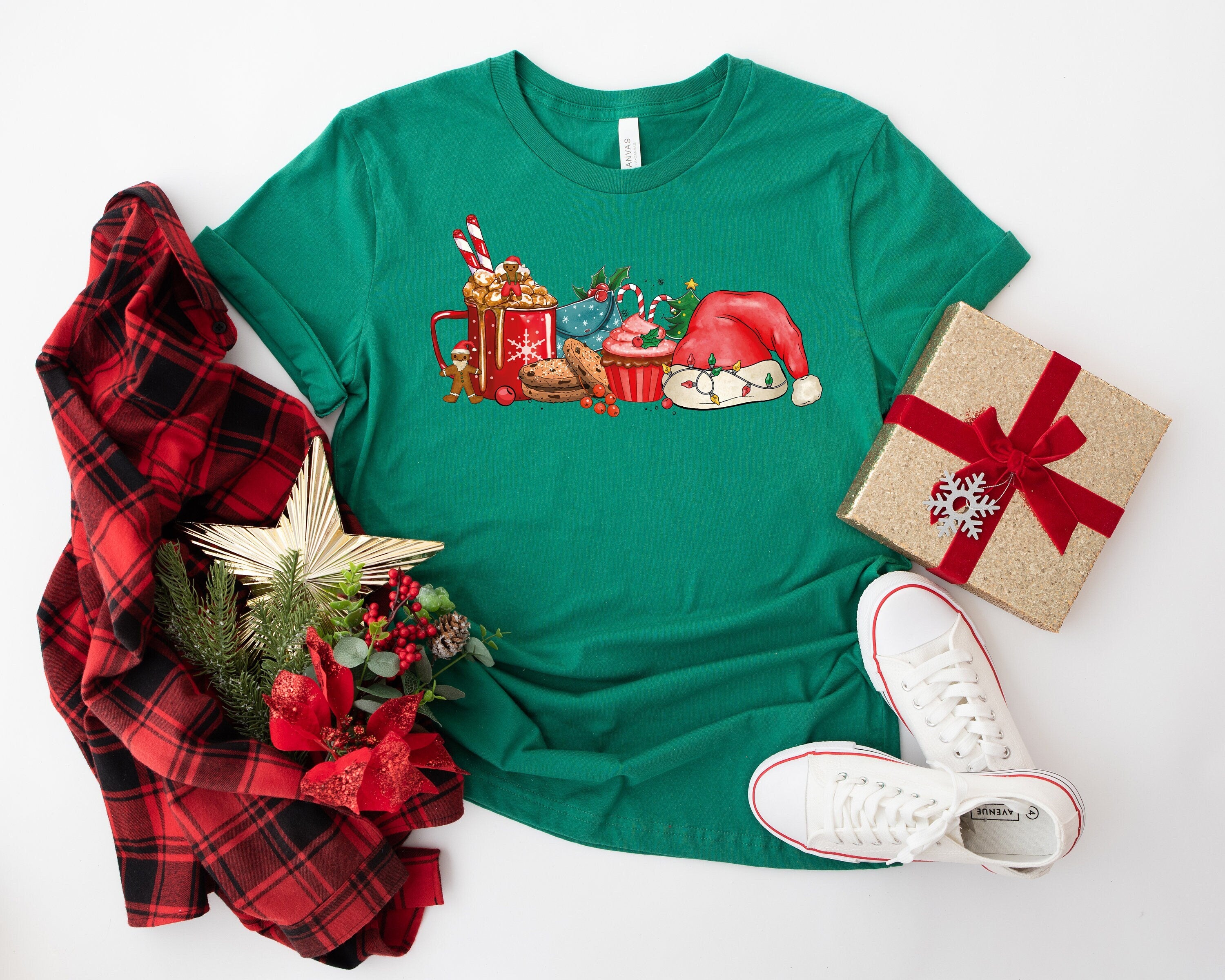 Bella Canvas Christmas Coffee , Christmas Coffee Shirt, Women Holiday Shirt, Xmas Tee, Coffee Lover Gift, Latte Drink Crewneck,Women t-shirt