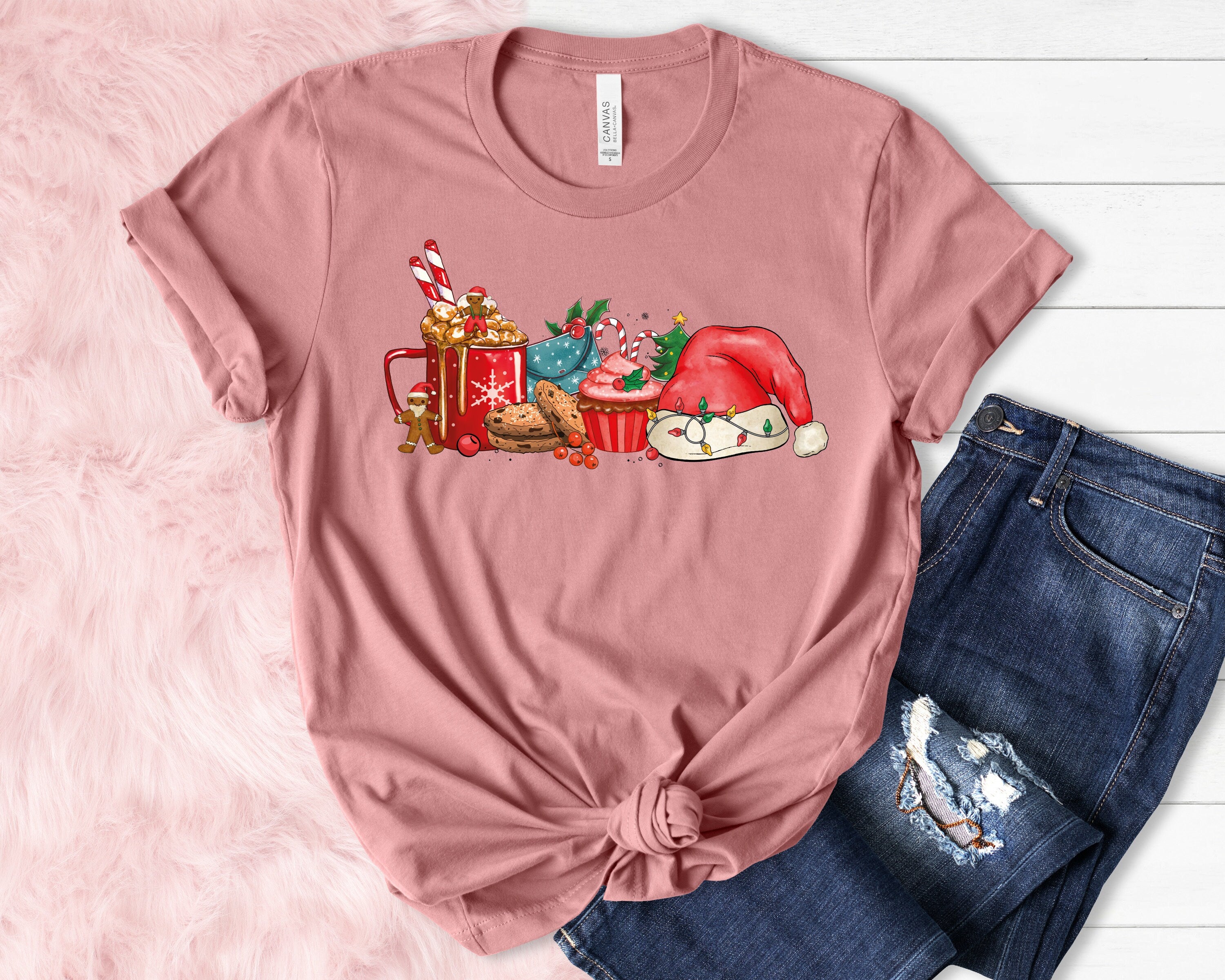 Bella Canvas Christmas Coffee , Christmas Coffee Shirt, Women Holiday Shirt, Xmas Tee, Coffee Lover Gift, Latte Drink Crewneck,Women t-shirt