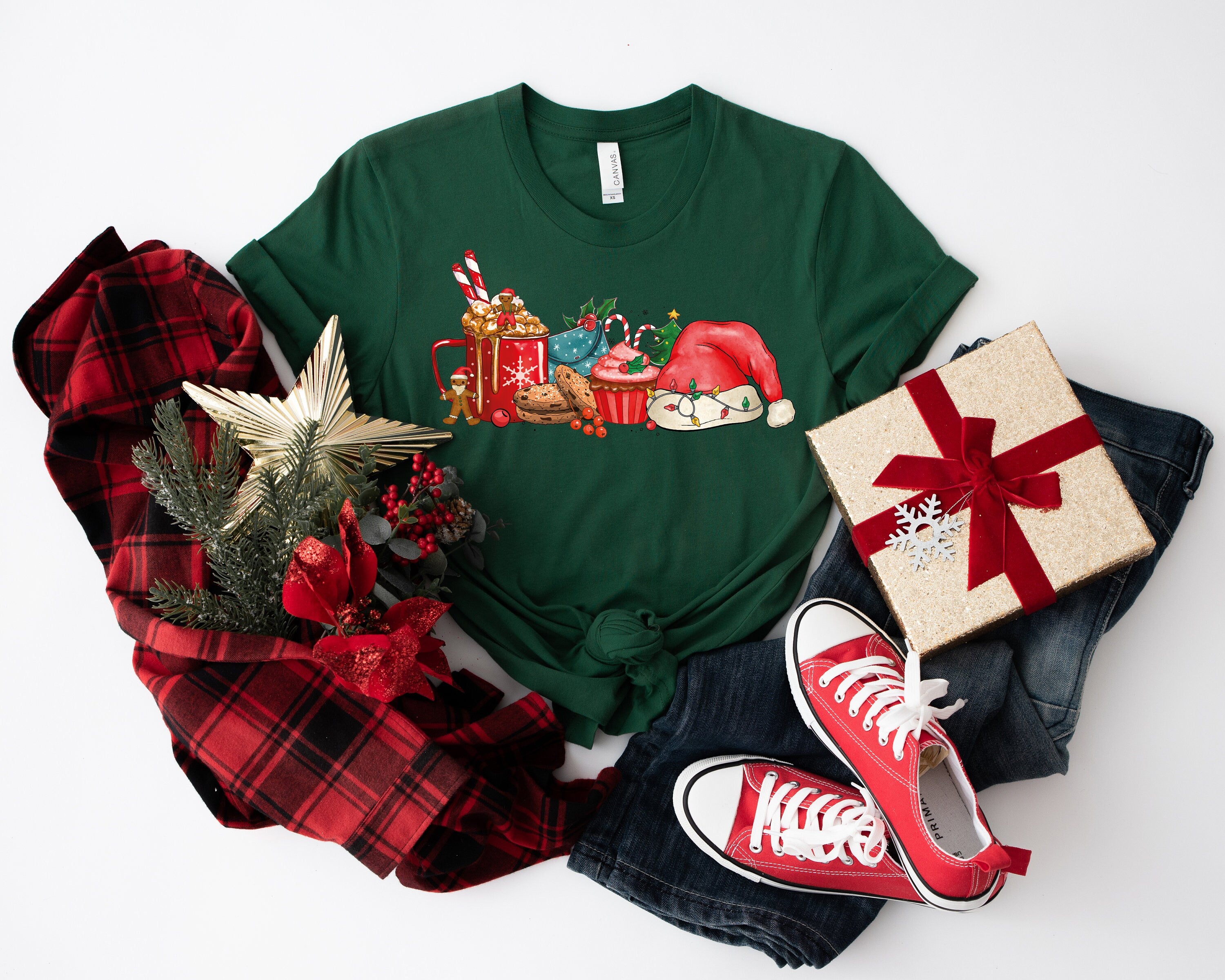 Bella Canvas Christmas Coffee , Christmas Coffee Shirt, Women Holiday Shirt, Xmas Tee, Coffee Lover Gift, Latte Drink Crewneck,Women t-shirt