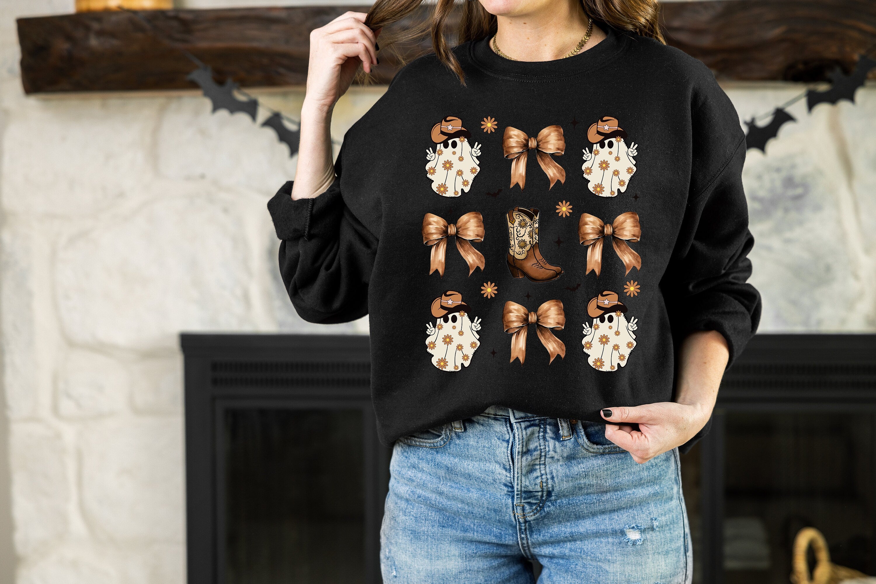 Western Halloween Crewneck, Cowgirl Halloween, Cowboy Country Graphic, Coquette Cowgirl Sweatshirt, Ghost Sweatshirt, Boot Lover Sweatshirt