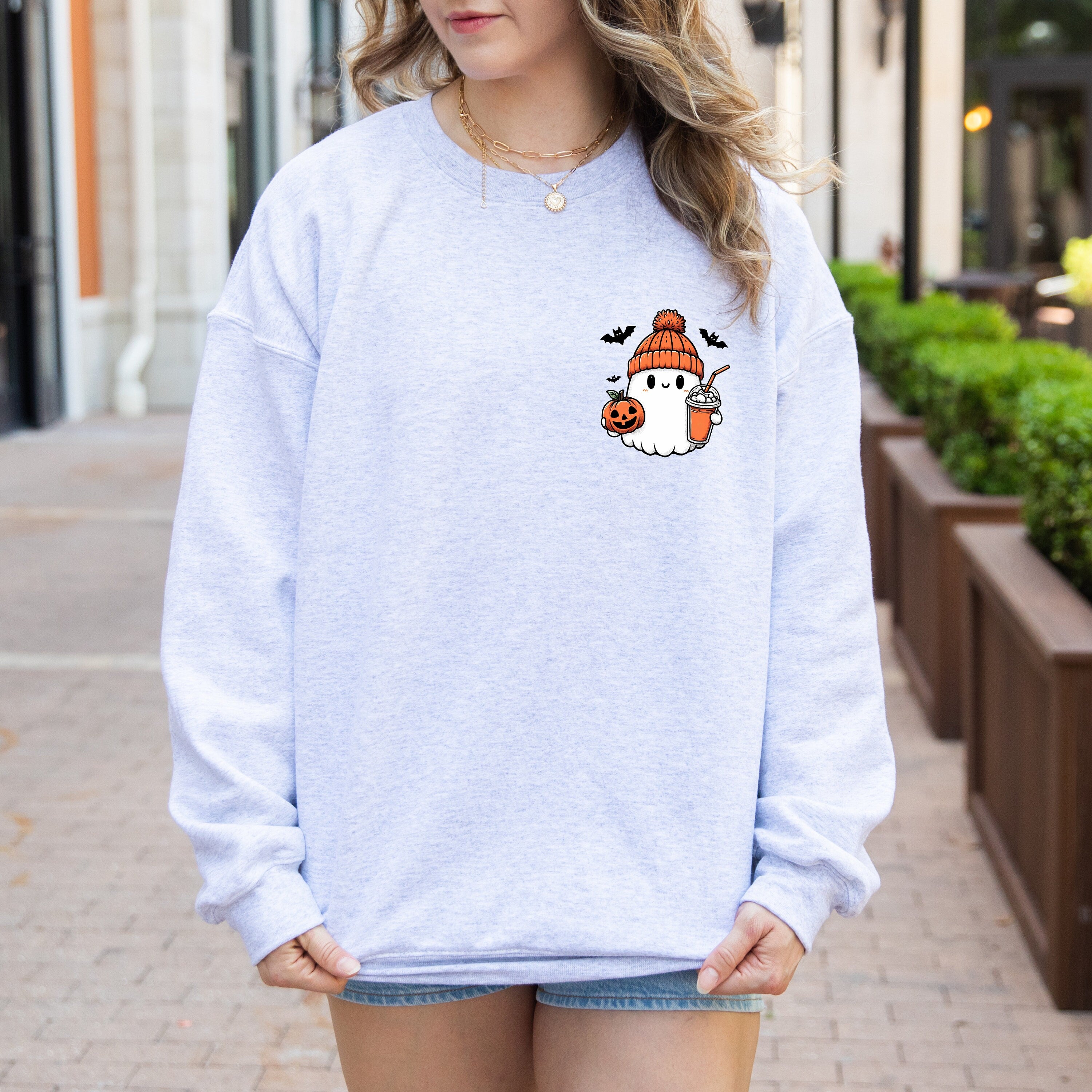 Cute Spooky Coffee Sweatshirt, Women Ghost Sweatshirt, Spooky Season Shirt, Fall Coffee Lover Shirt Halloween Gifts, Gift For Halloween