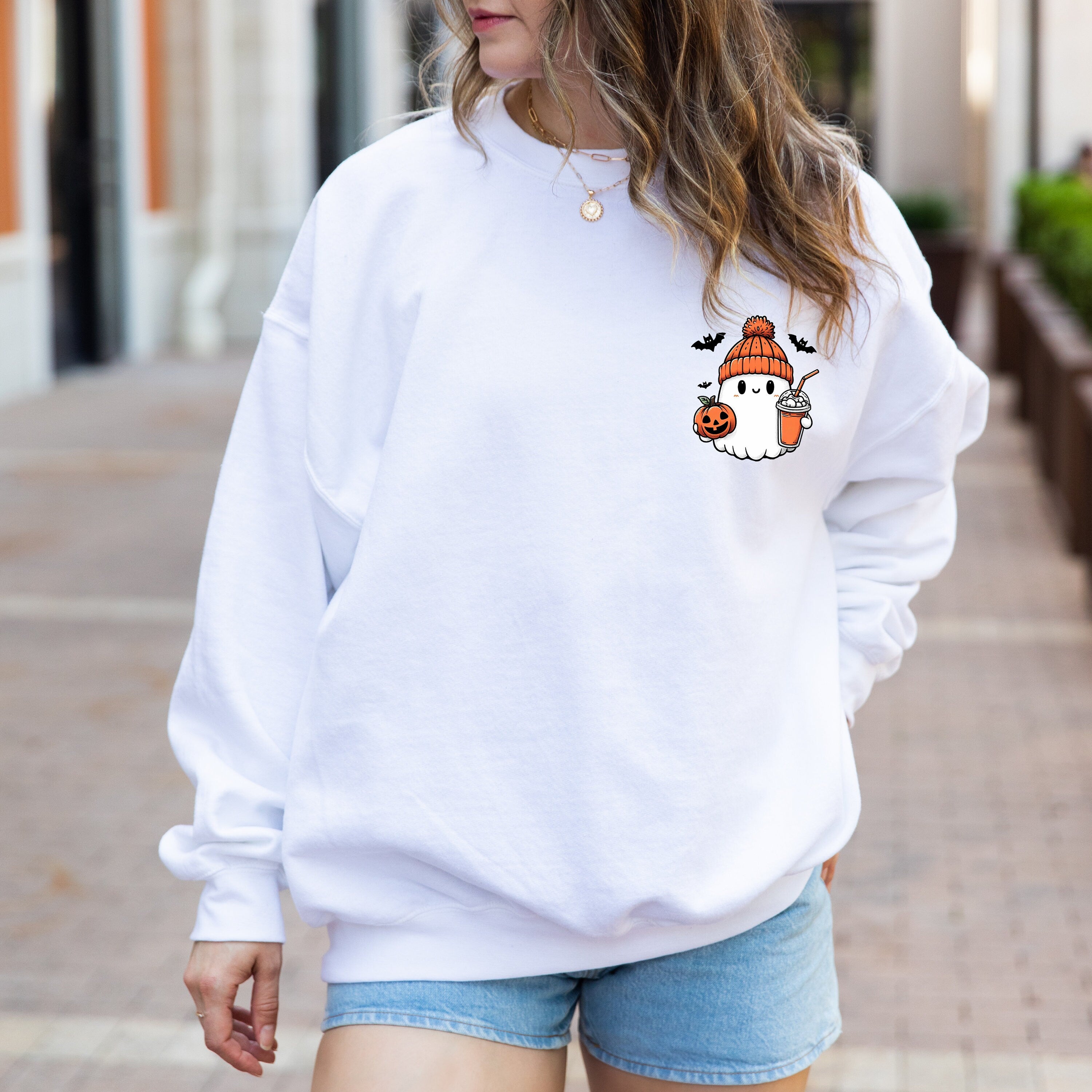 Cute Spooky Coffee Sweatshirt, Women Ghost Sweatshirt, Spooky Season Shirt, Fall Coffee Lover Shirt Halloween Gifts, Gift For Halloween