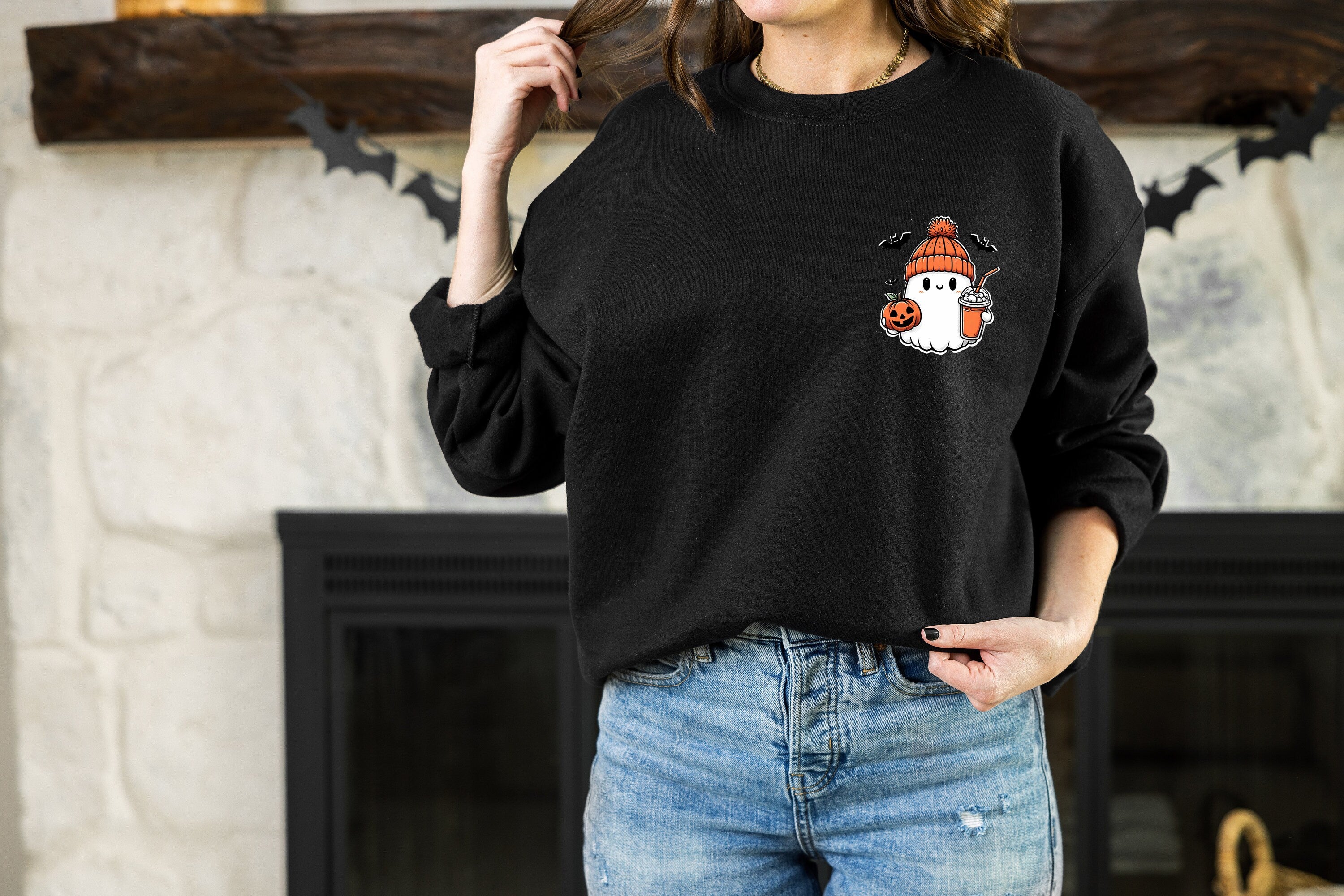 Cute Spooky Coffee Sweatshirt, Women Ghost Sweatshirt, Spooky Season Shirt, Fall Coffee Lover Shirt Halloween Gifts, Gift For Halloween